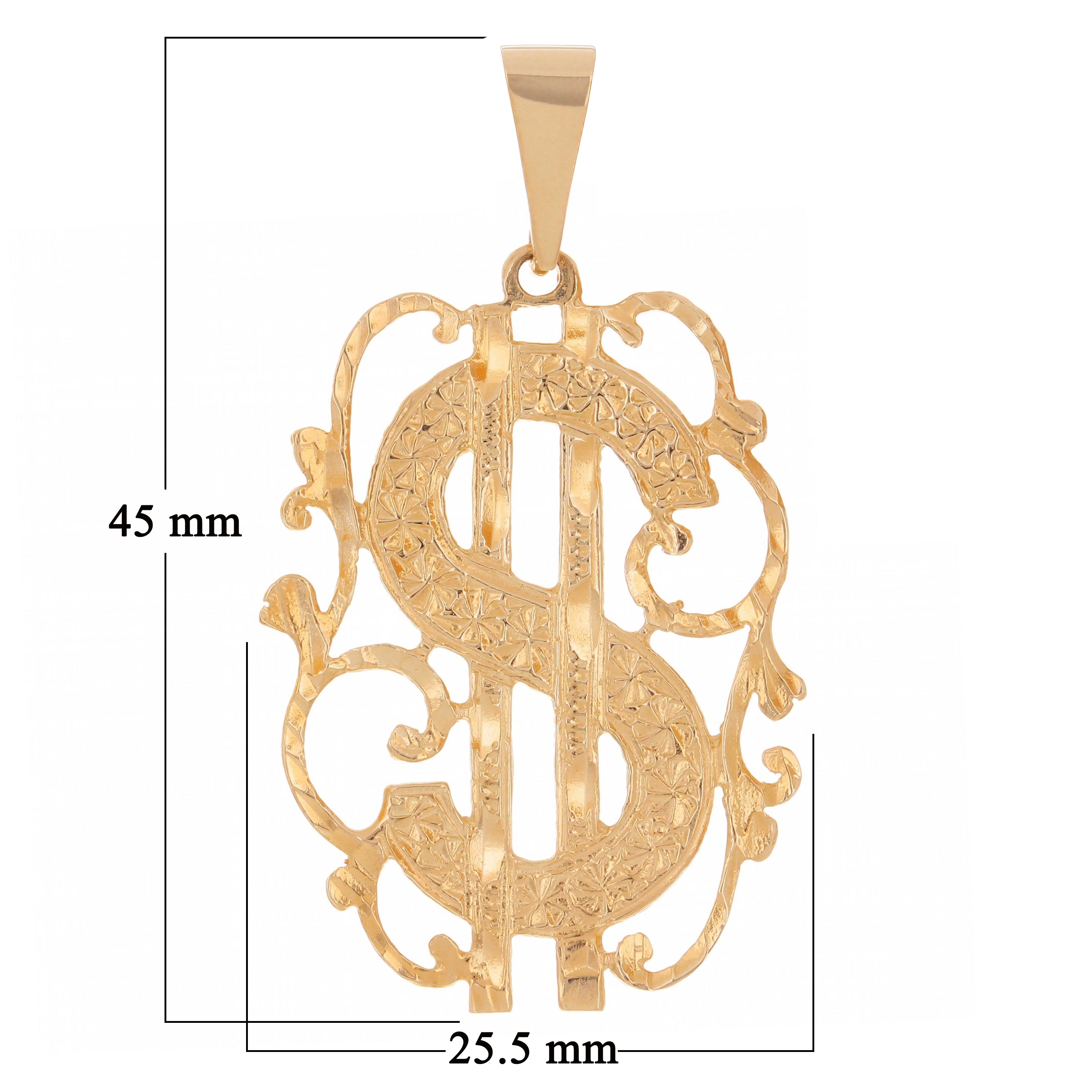14k Yellow White or Rose Gold Solid Money $ Dollar Sign Charm Pendant 1.75" 4.6 grams