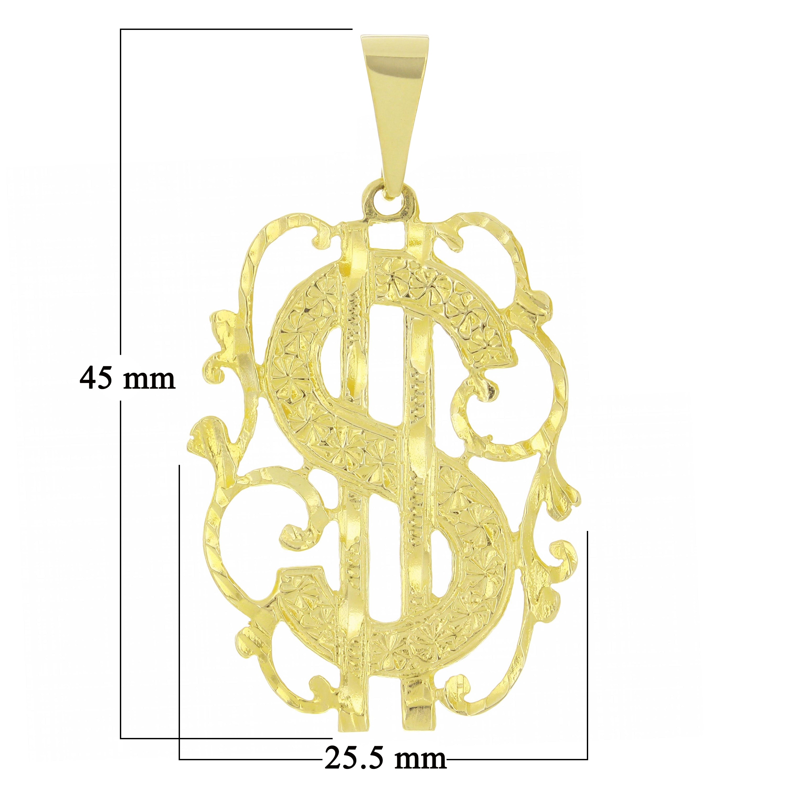 14k Yellow White or Rose Gold Solid Money $ Dollar Sign Charm Pendant 1.75" 4.6 grams