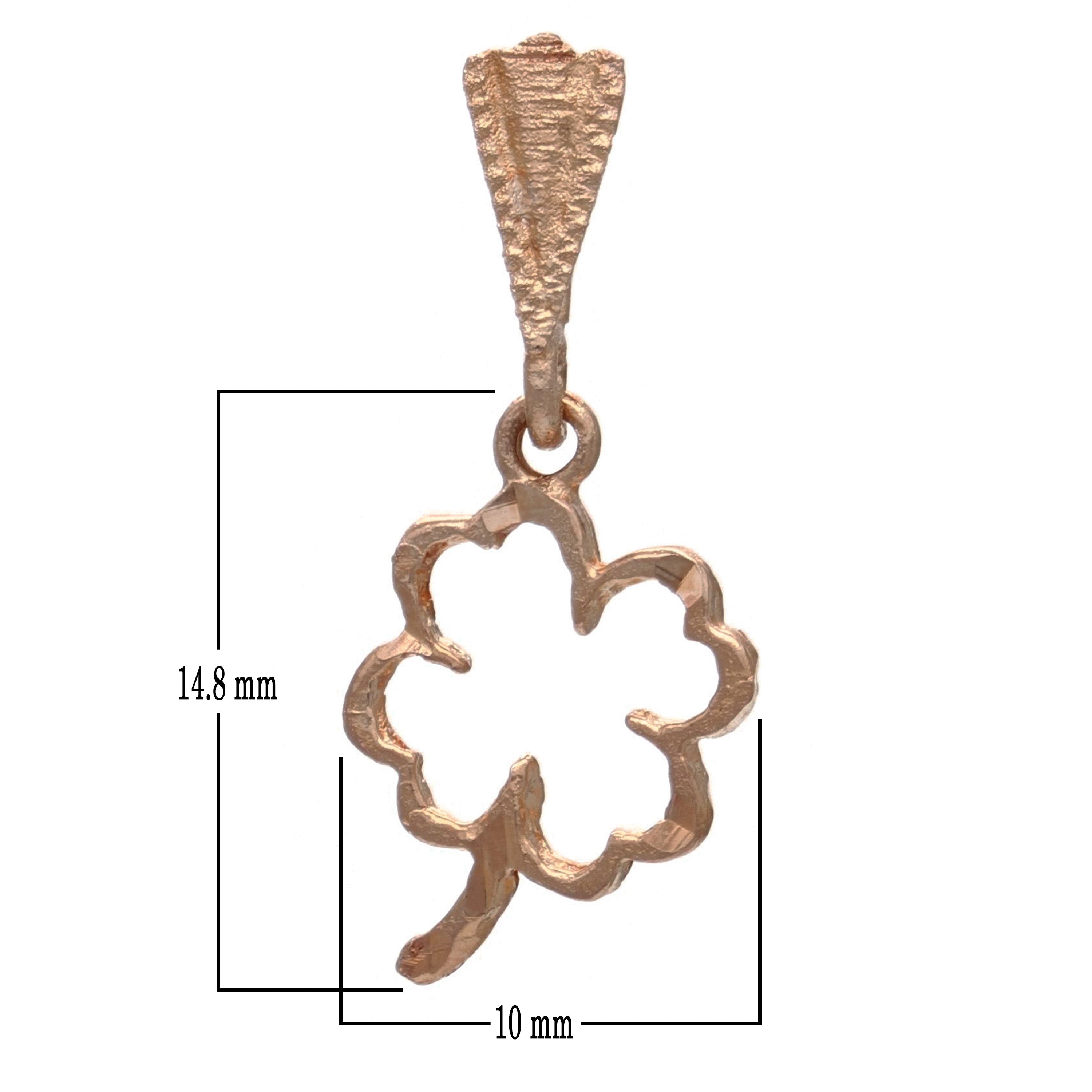 14k Yellow White or Rose Gold Outlined Flower Lucky Four Leaf Clover Charm Pendant 0.6 gram