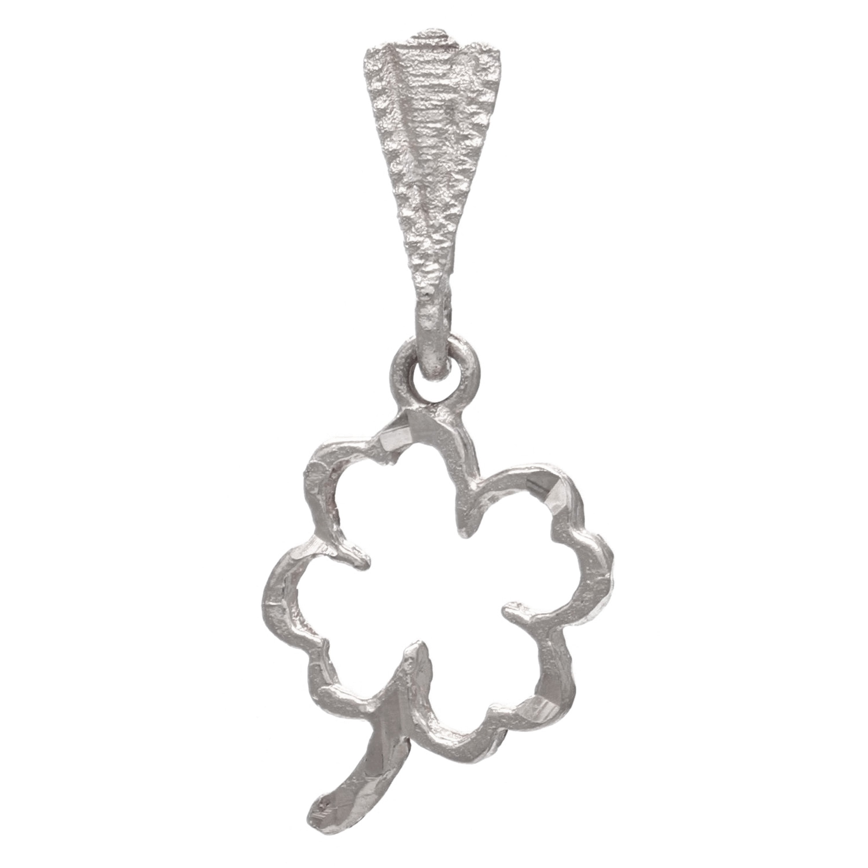 14k Yellow White or Rose Gold Outlined Flower Lucky Four Leaf Clover Charm Pendant 0.6 gram