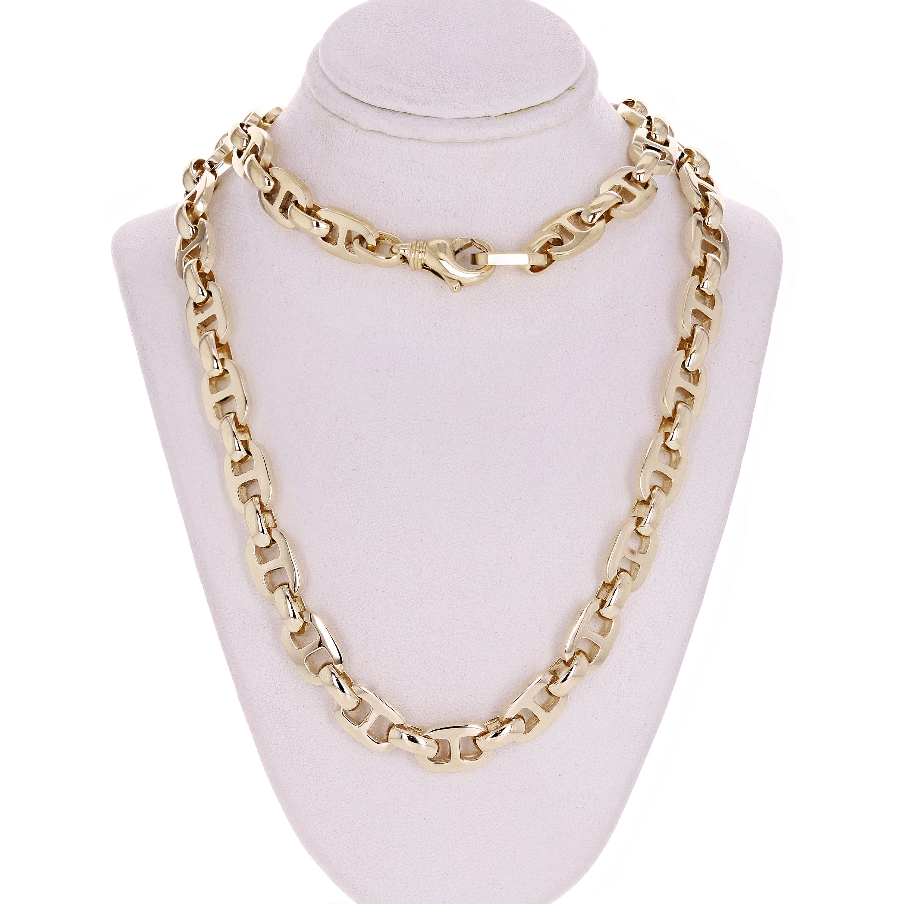 10k Yellow White or Rose Gold Handmade Mariner Link Chain Necklace 9.5mm 19" - 28"