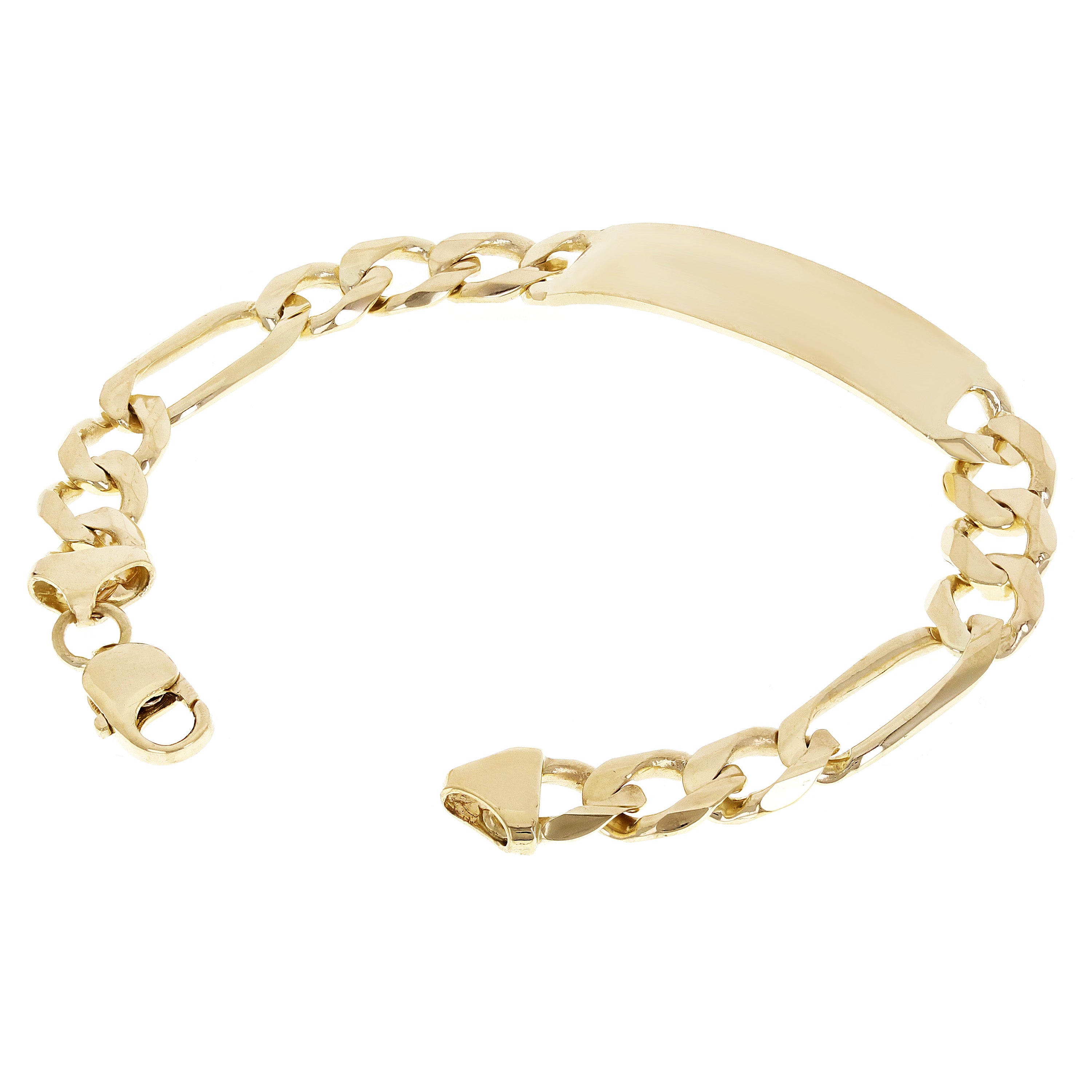 Men's 14k Yellow Gold Solid Engravable Figaro ID Bracelet 10.1mm 7" - 9"