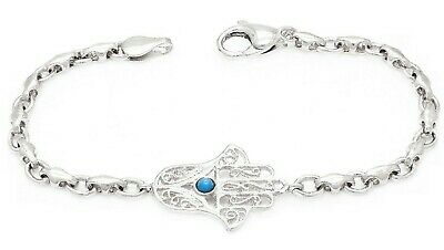 14k Yellow White or Rose Gold Hamsa Hand of Fatima Charm Bracelet with Turquoise 7.5" - 8.5"