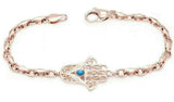 14k Yellow White or Rose Gold Hamsa Hand of Fatima Charm Bracelet with Turquoise 7.5" - 8.5"