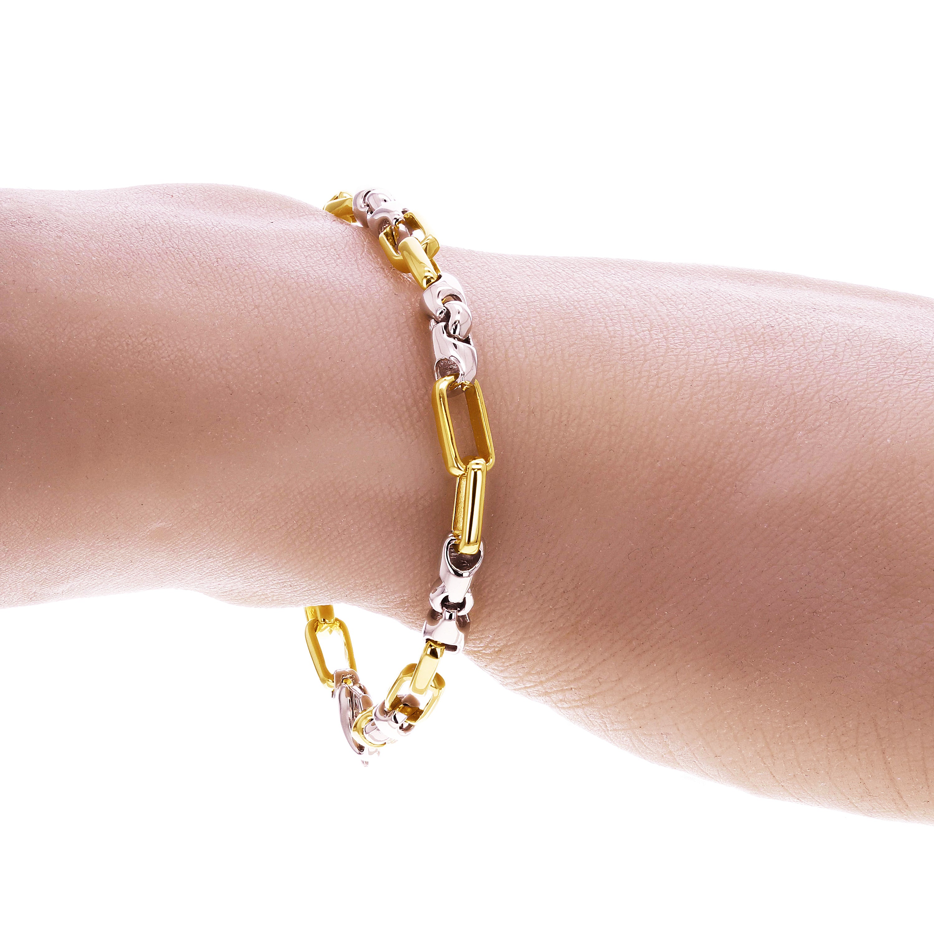 10k Two Tone Gold Solid Handmade Fashion Link Bracelet 7" - 9" 5mm