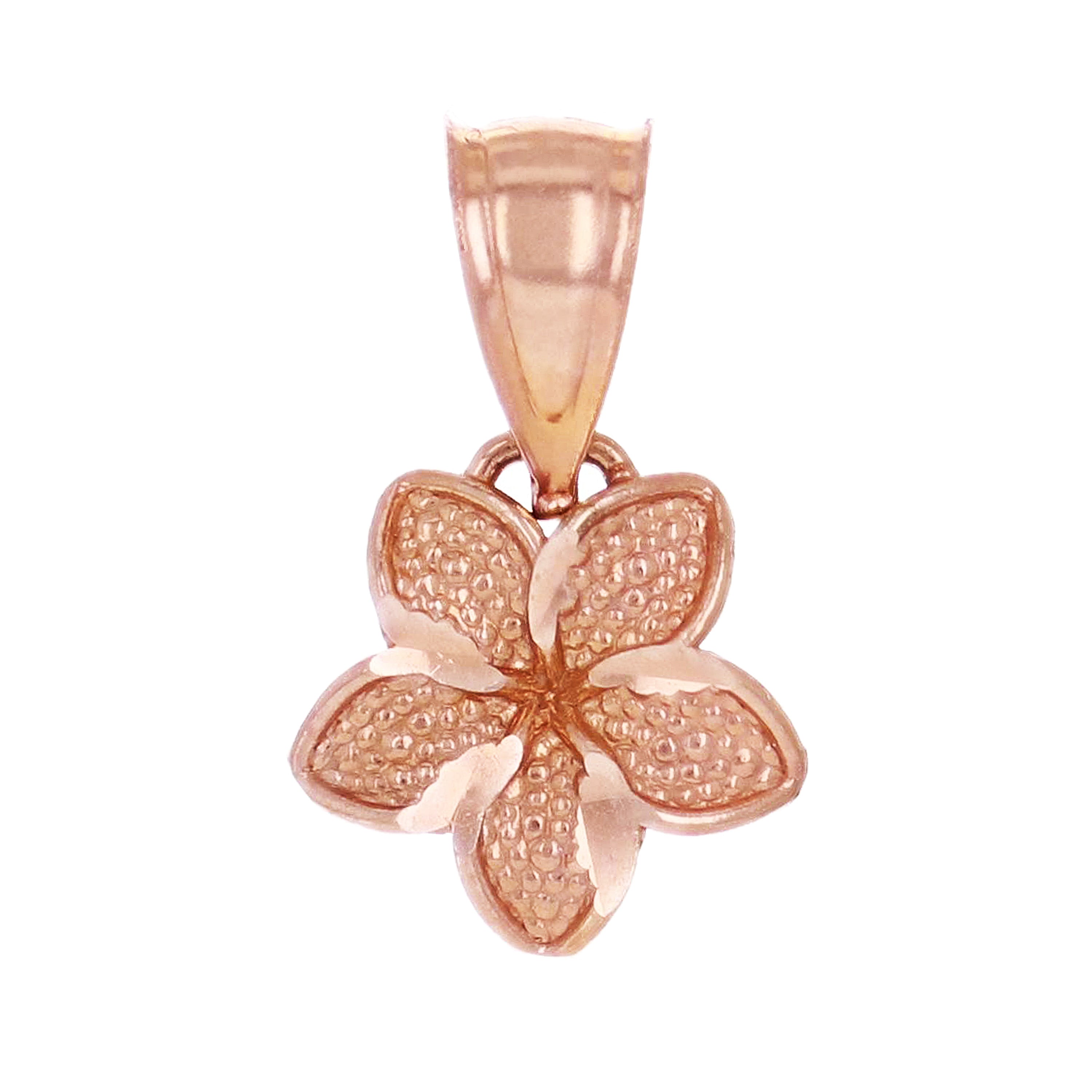 14k Rose Gold Solid Hawaiian Plumeria Flower Pendant Sizes Small Medium Large