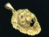 10k Yellow Gold Diamond Cut Lion Head Charm Pendant with Ruby Eyes 9.2 grams