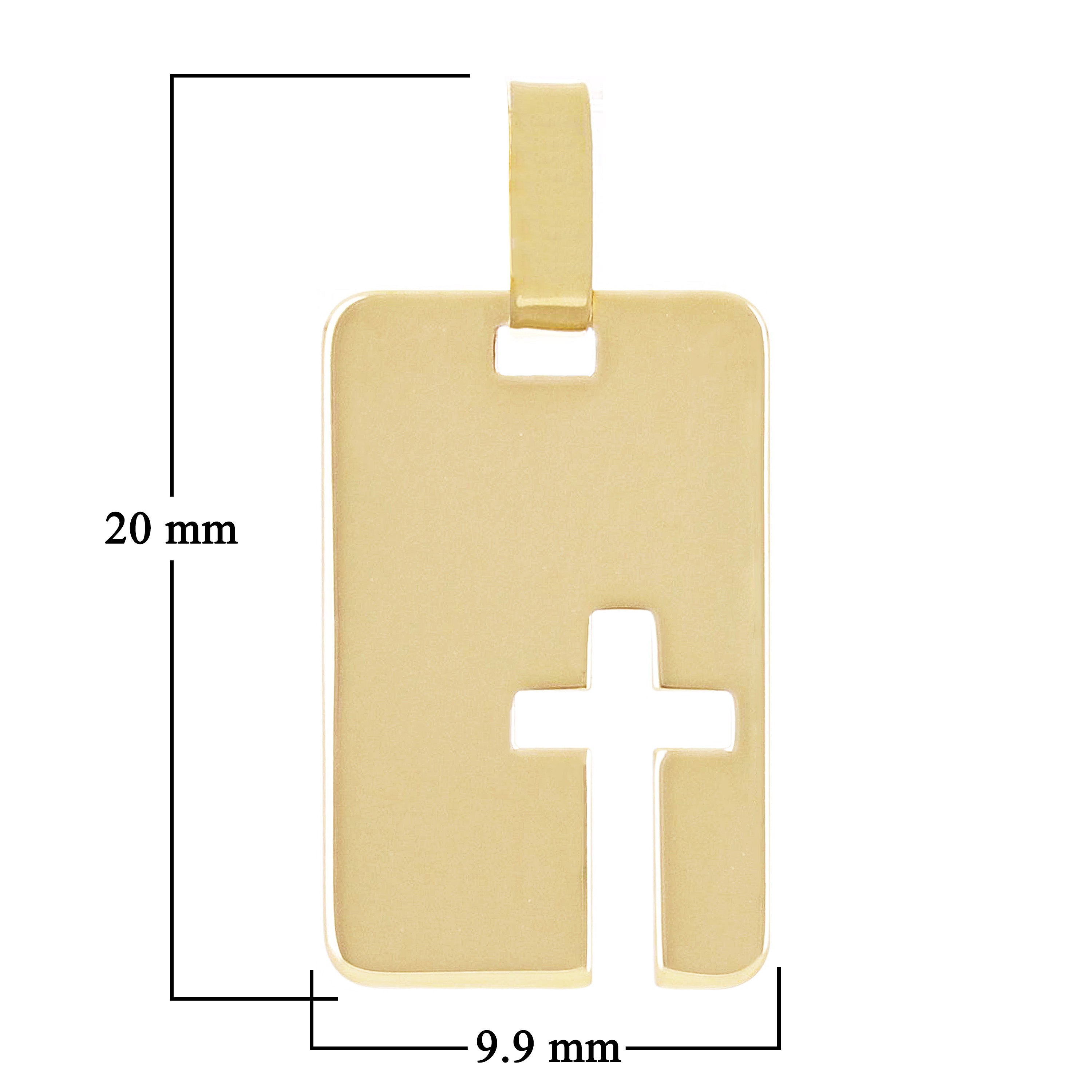 Italian 14k Yellow Gold  Cross Cut Out Disc Rectangle Charm Pendant