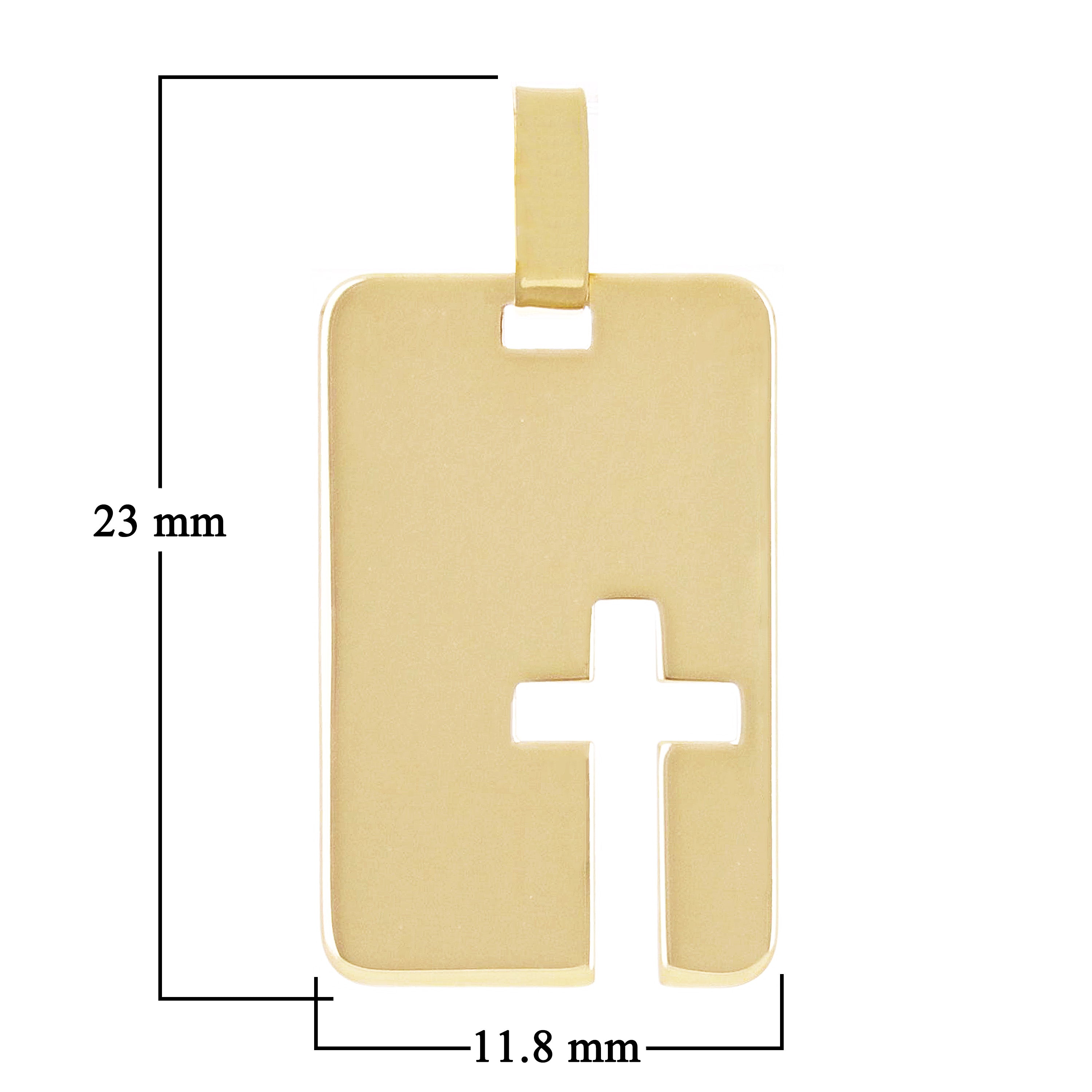 Italian 14k Yellow Gold  Cross Cut Out Disc Rectangle Charm Pendant