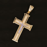 Italian 14k Two-Tone Gold 3D Double Sided Crucifix Cross Charm Pendant 1.7" 3.3 grams