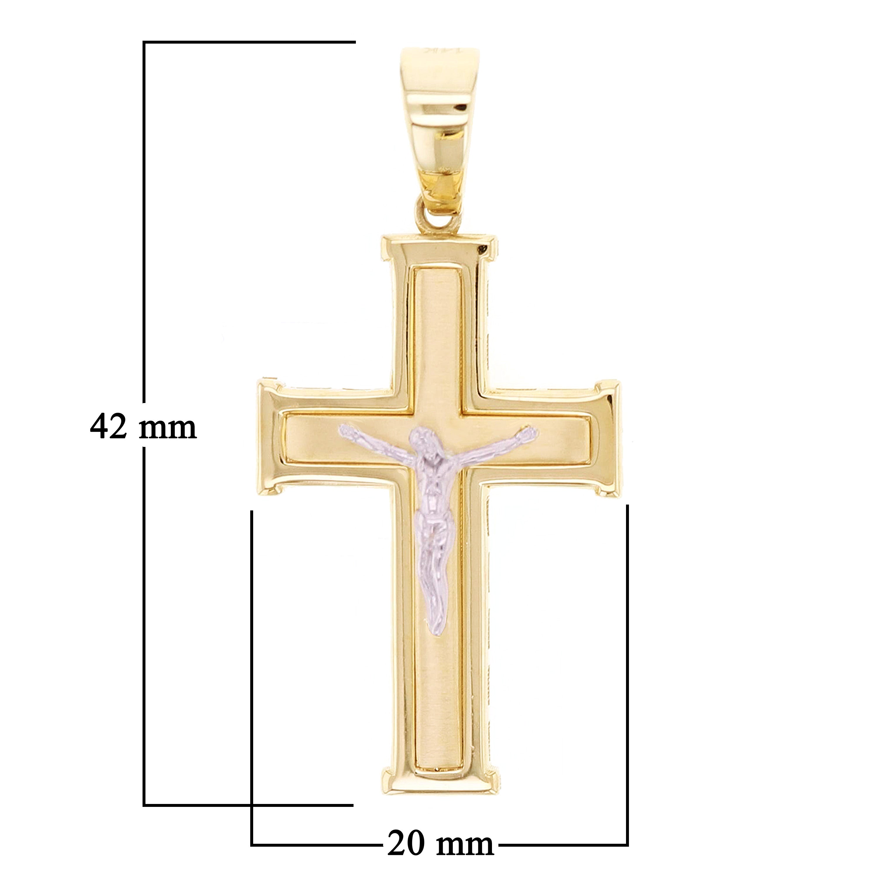 Italian 14k Two-Tone Gold 3D Double Sided Crucifix Cross Charm Pendant 1.7" 3.3 grams