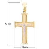Italian 14k Two-Tone Gold 3D Double Sided Crucifix Cross Charm Pendant 1.7" 3.3 grams