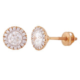14k Yellow White or Rose Gold Round Diamond Halo Stud Earrings IGI CERTIFIED