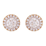 14k Yellow White or Rose Gold Round Diamond Halo Stud Earrings IGI CERTIFIED