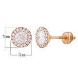 14k Yellow White or Rose Gold Round Diamond Halo Stud Earrings IGI CERTIFIED