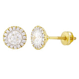 14k Yellow White or Rose Gold Round Diamond Halo Stud Earrings IGI CERTIFIED