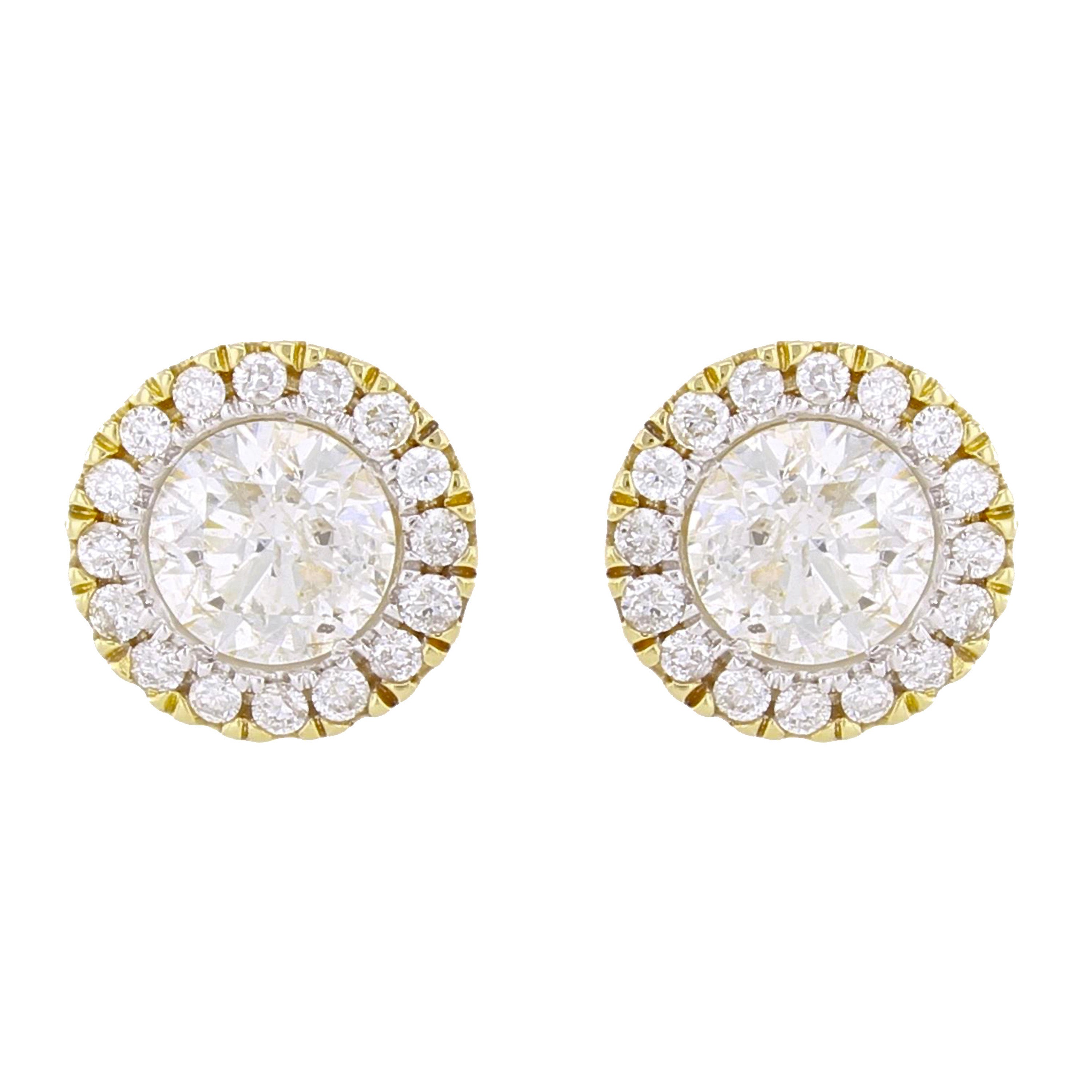 14k Yellow White or Rose Gold Round Diamond Halo Stud Earrings IGI CERTIFIED