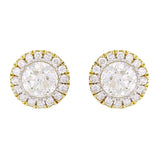 14k Yellow White or Rose Gold Round Diamond Halo Stud Earrings IGI CERTIFIED