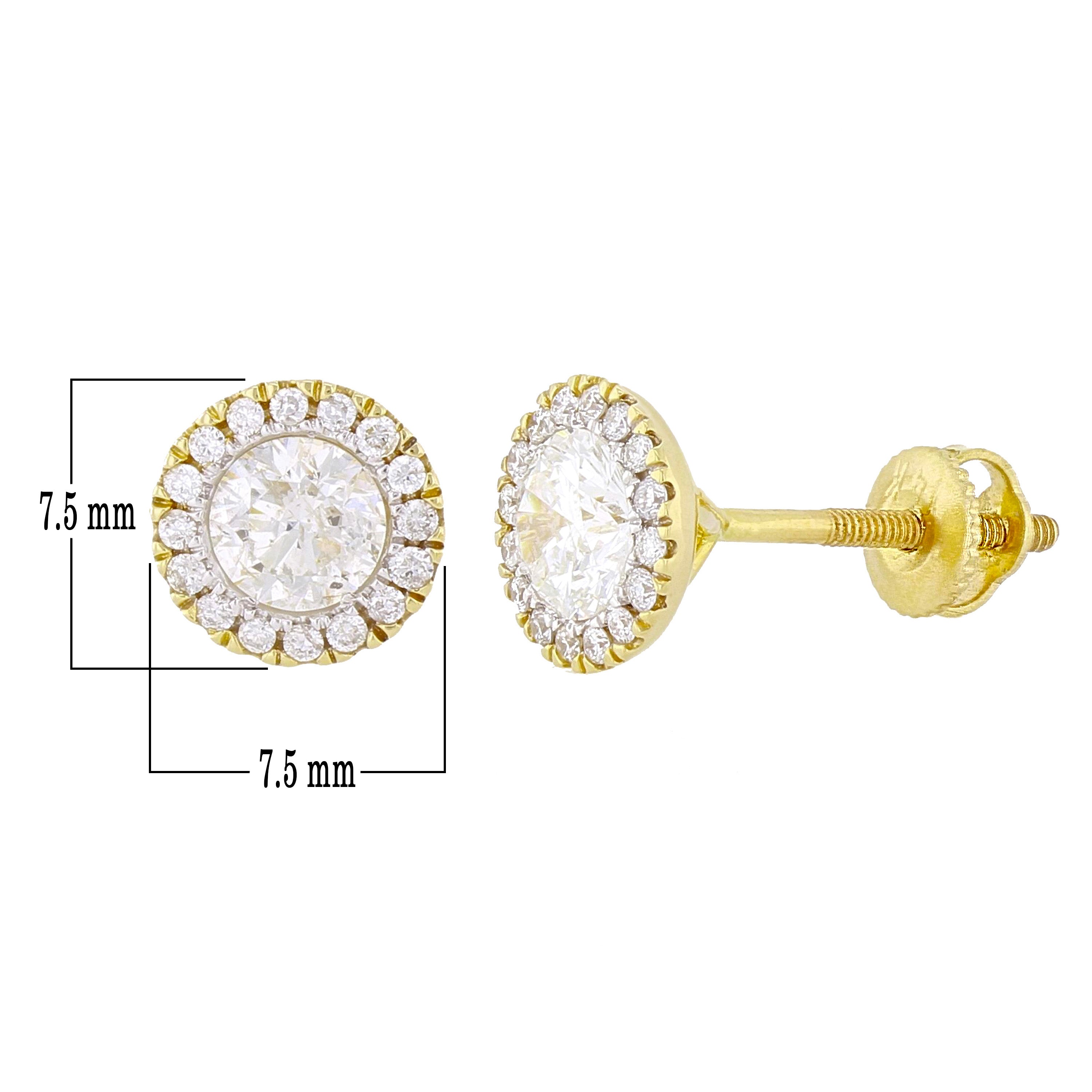 14k Yellow White or Rose Gold Round Diamond Halo Stud Earrings IGI CERTIFIED