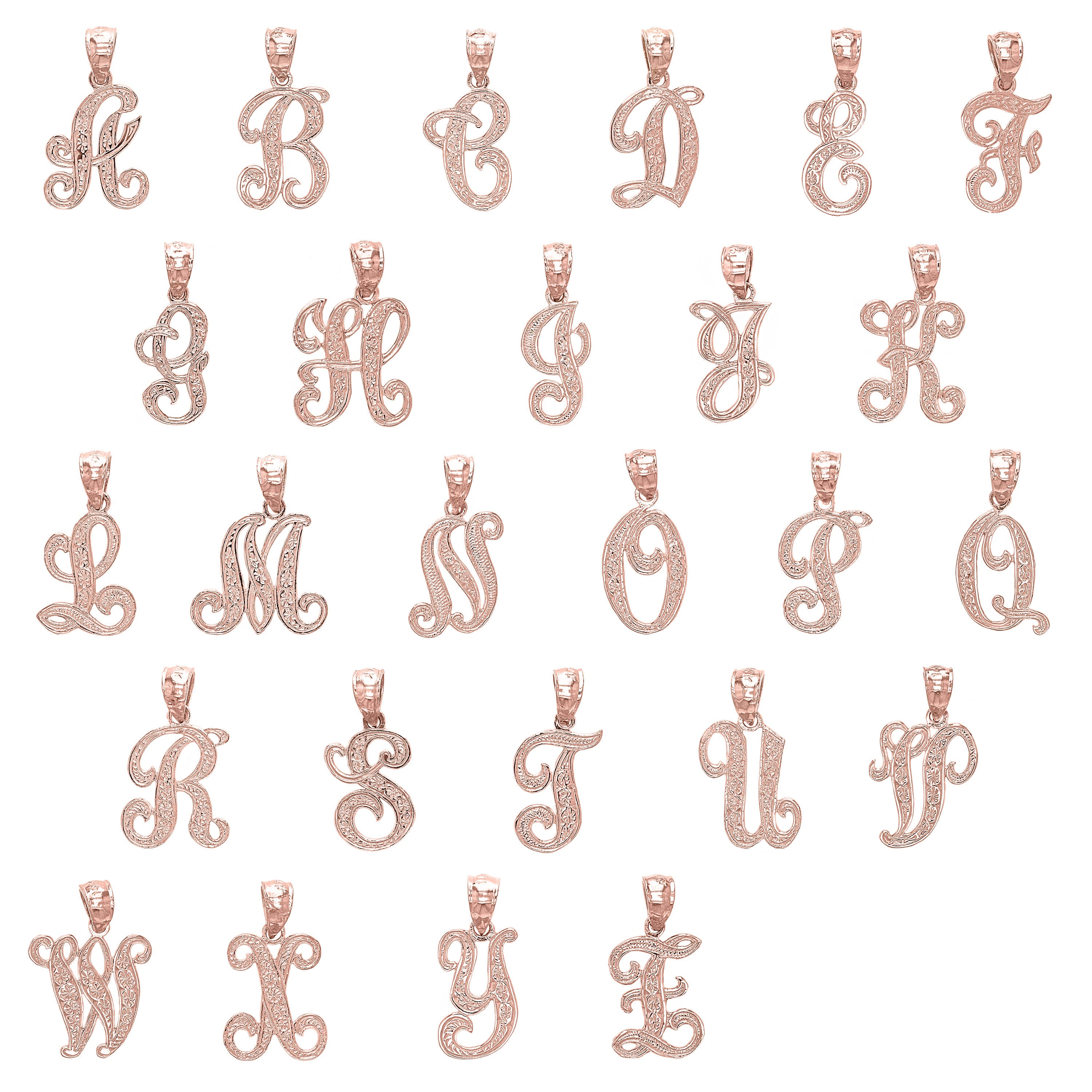 14k Yellow White or Rose Gold Initial Letter Alphabet A-Z Charm Pendant