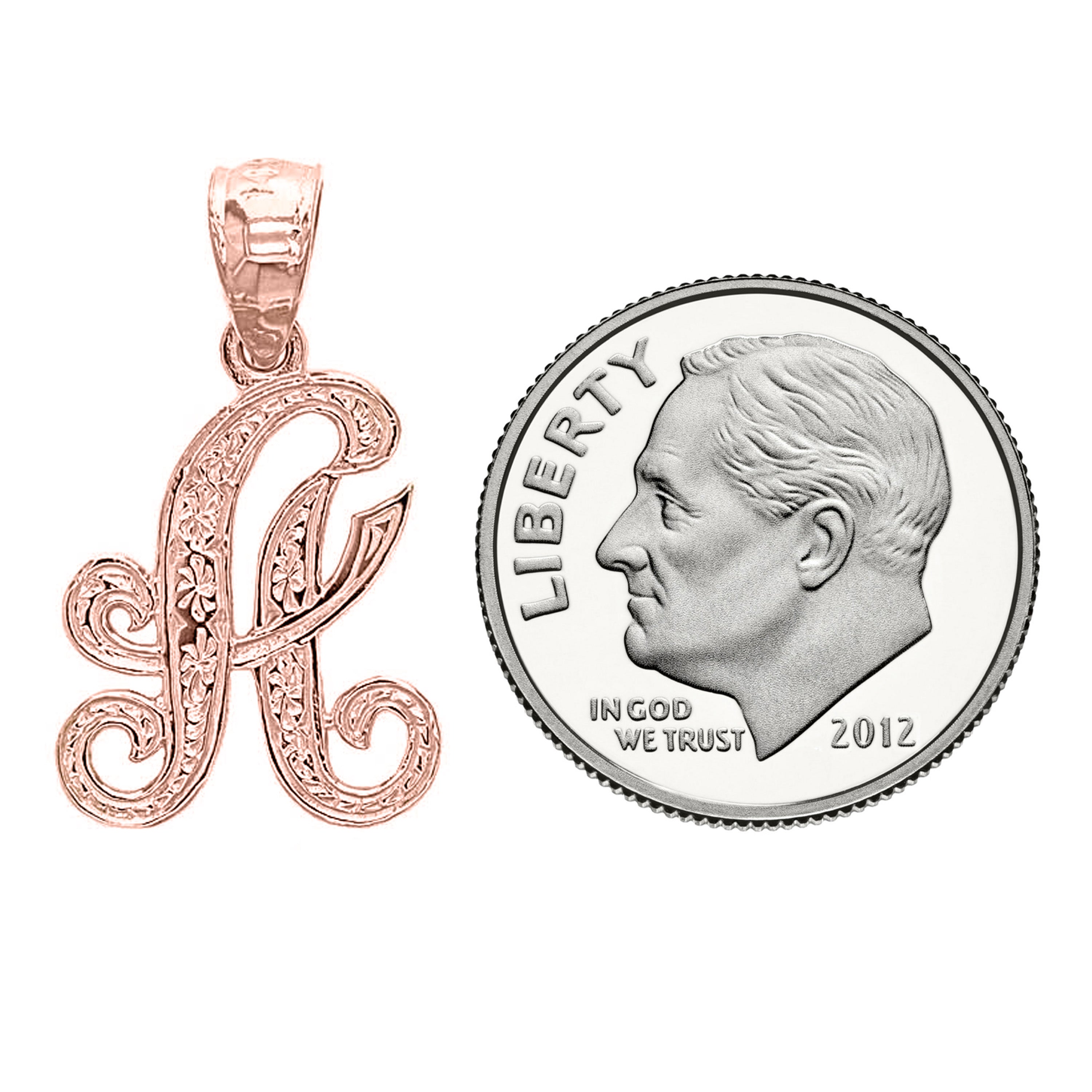 14k Yellow White or Rose Gold Initial Letter Alphabet A-Z Charm Pendant