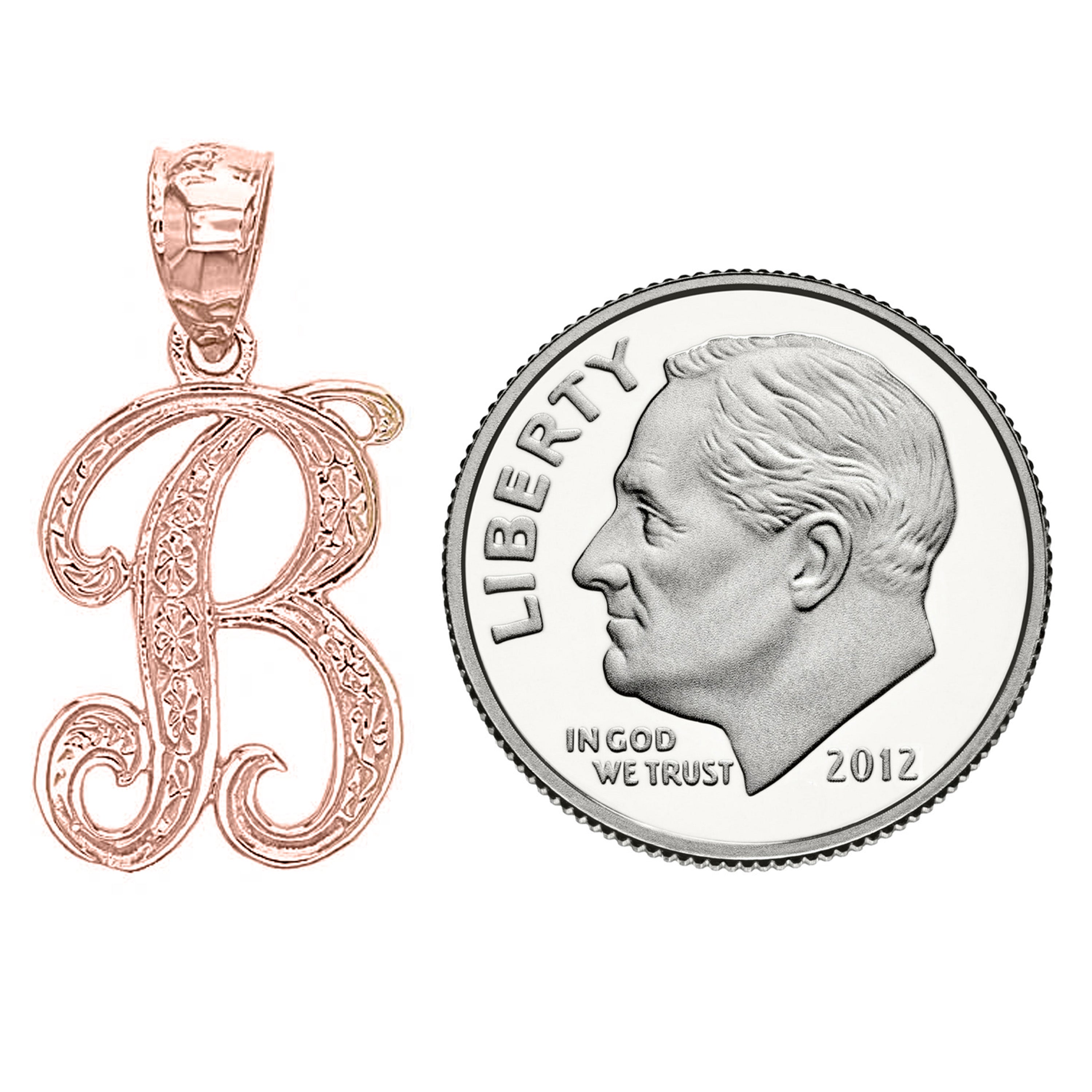 14k Yellow White or Rose Gold Initial Letter Alphabet A-Z Charm Pendant