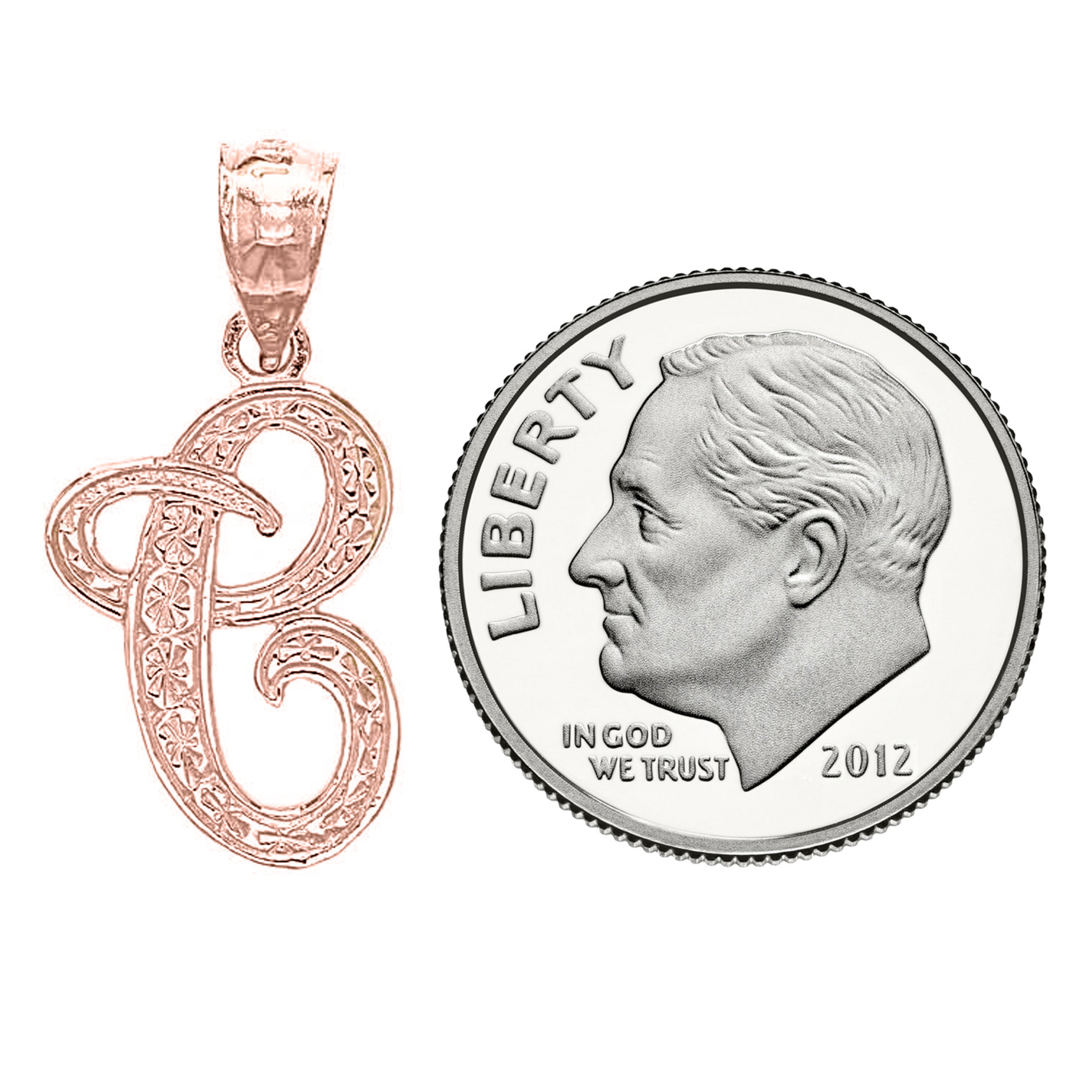 14k Yellow White or Rose Gold Initial Letter Alphabet A-Z Charm Pendant