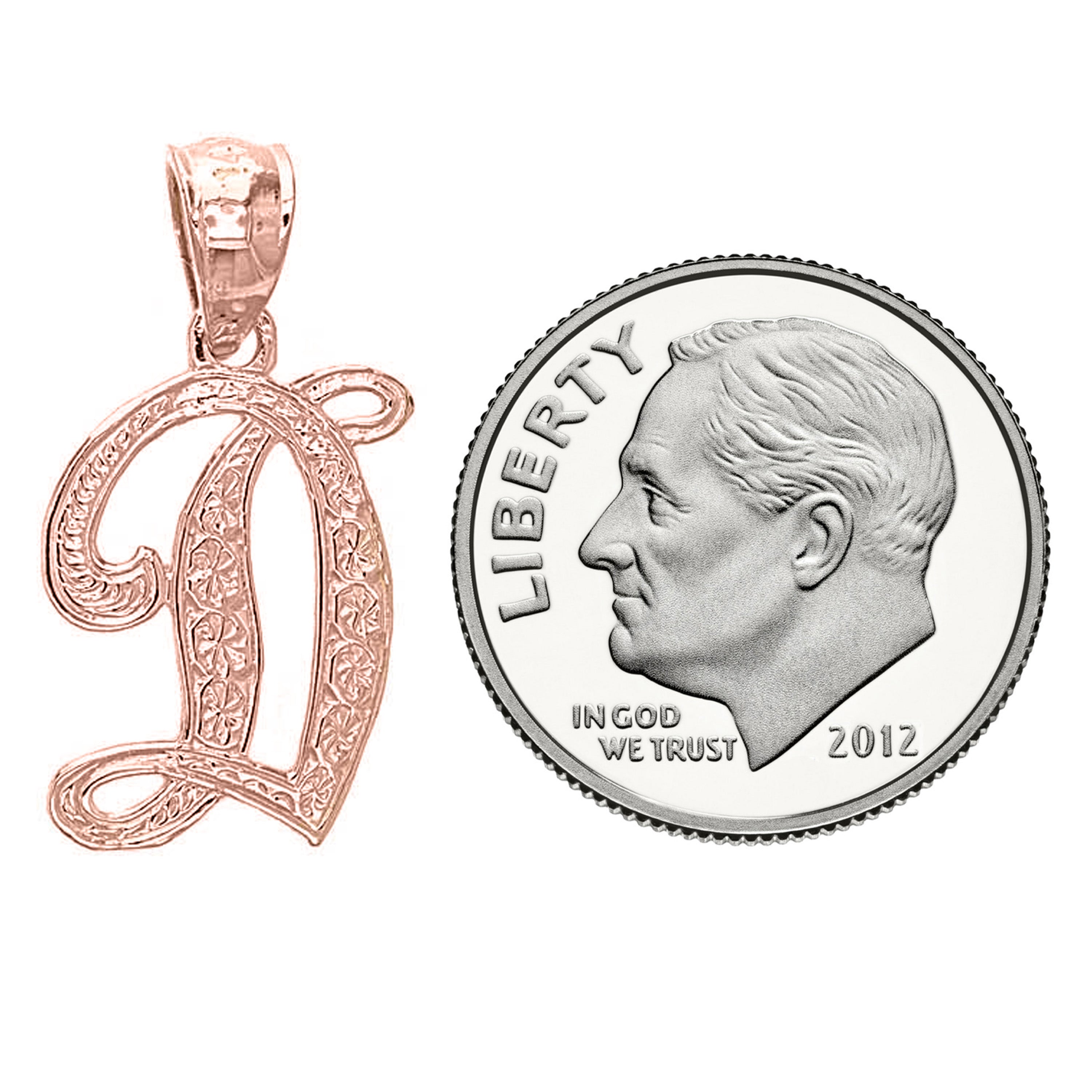 14k Yellow White or Rose Gold Initial Letter Alphabet A-Z Charm Pendant