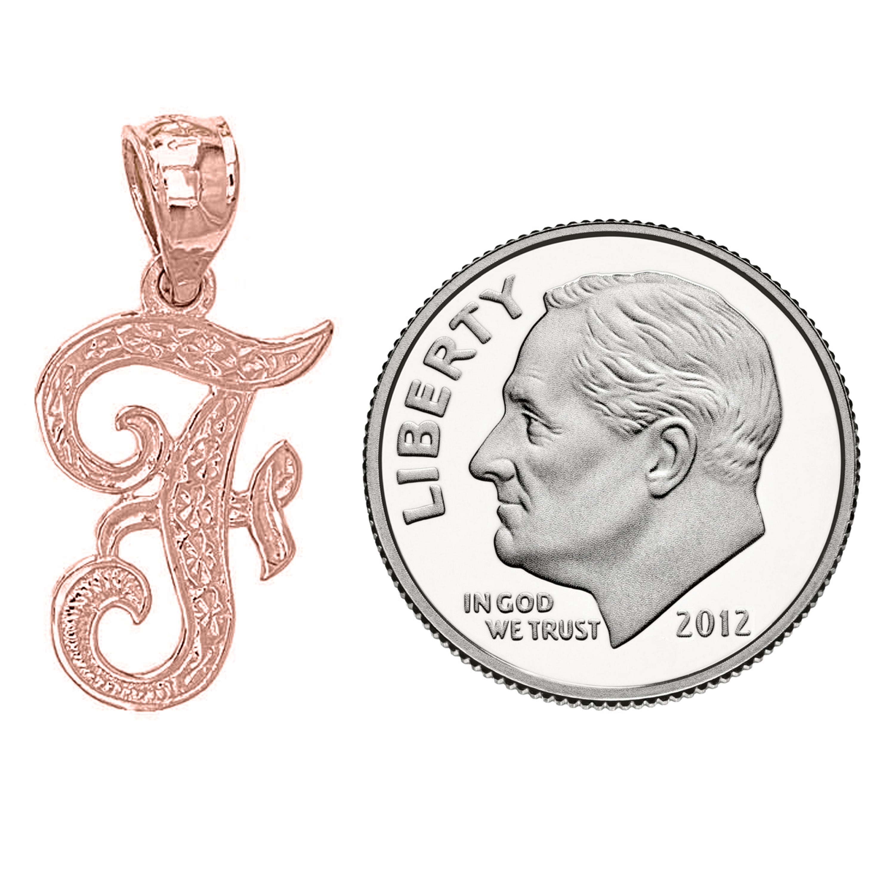 14k Yellow White or Rose Gold Initial Letter Alphabet A-Z Charm Pendant