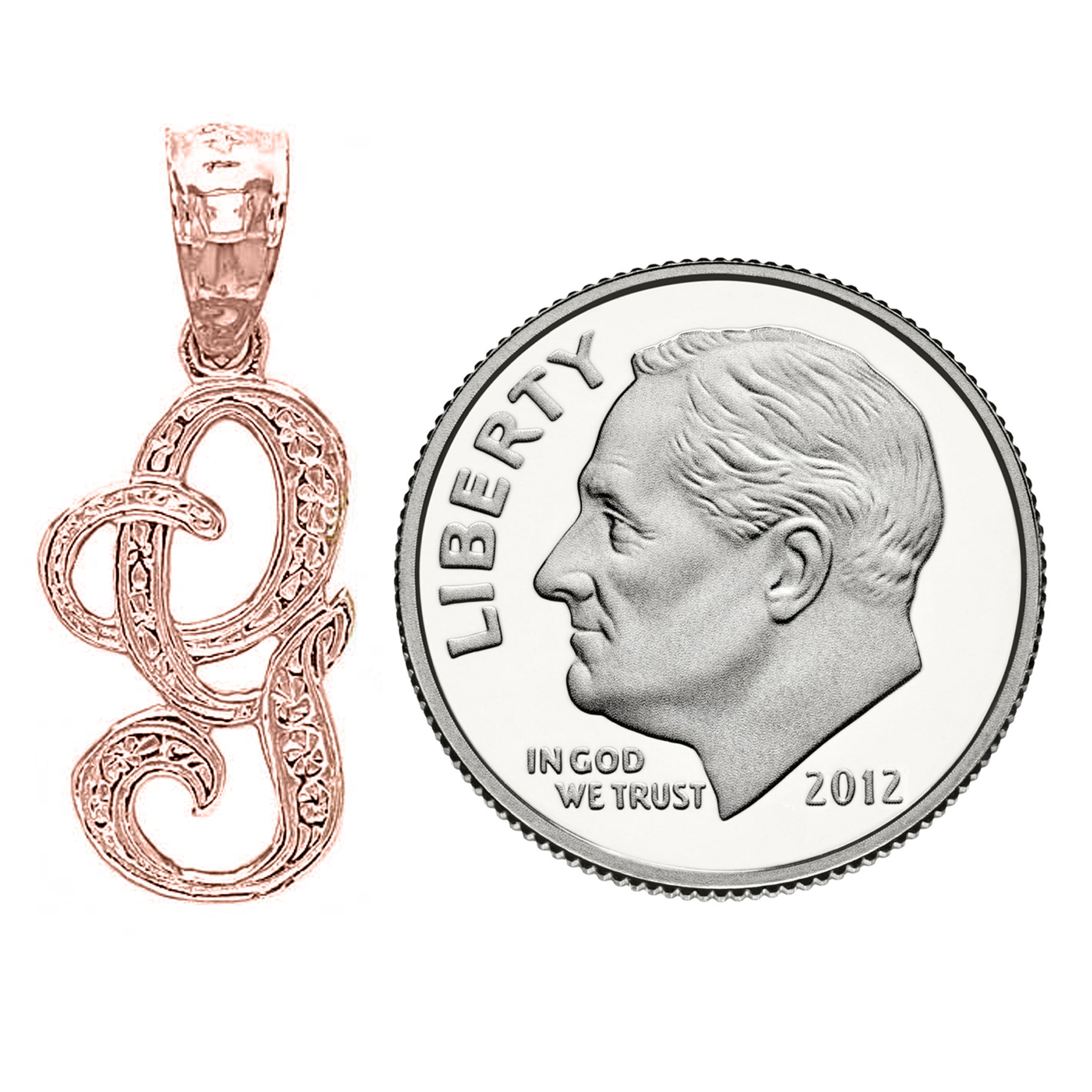 14k Yellow White or Rose Gold Initial Letter Alphabet A-Z Charm Pendant