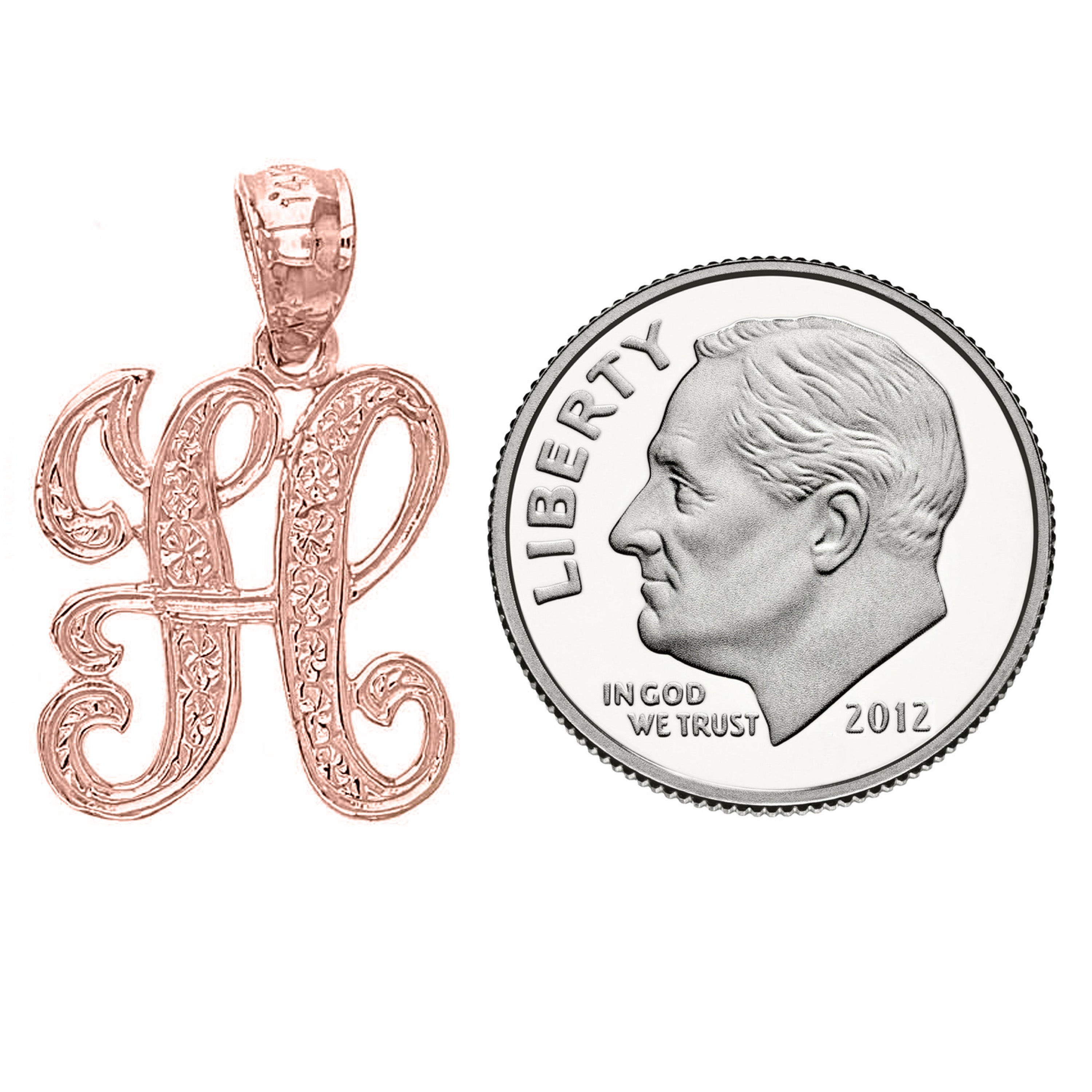 14k Yellow White or Rose Gold Initial Letter Alphabet A-Z Charm Pendant