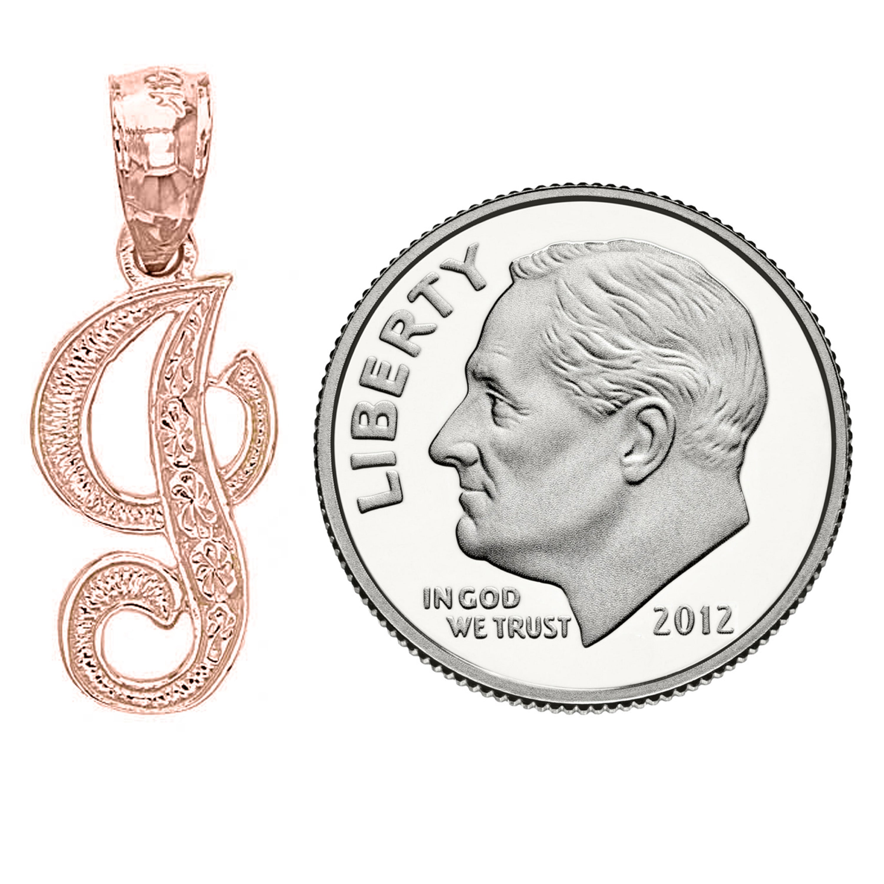 14k Yellow White or Rose Gold Initial Letter Alphabet A-Z Charm Pendant