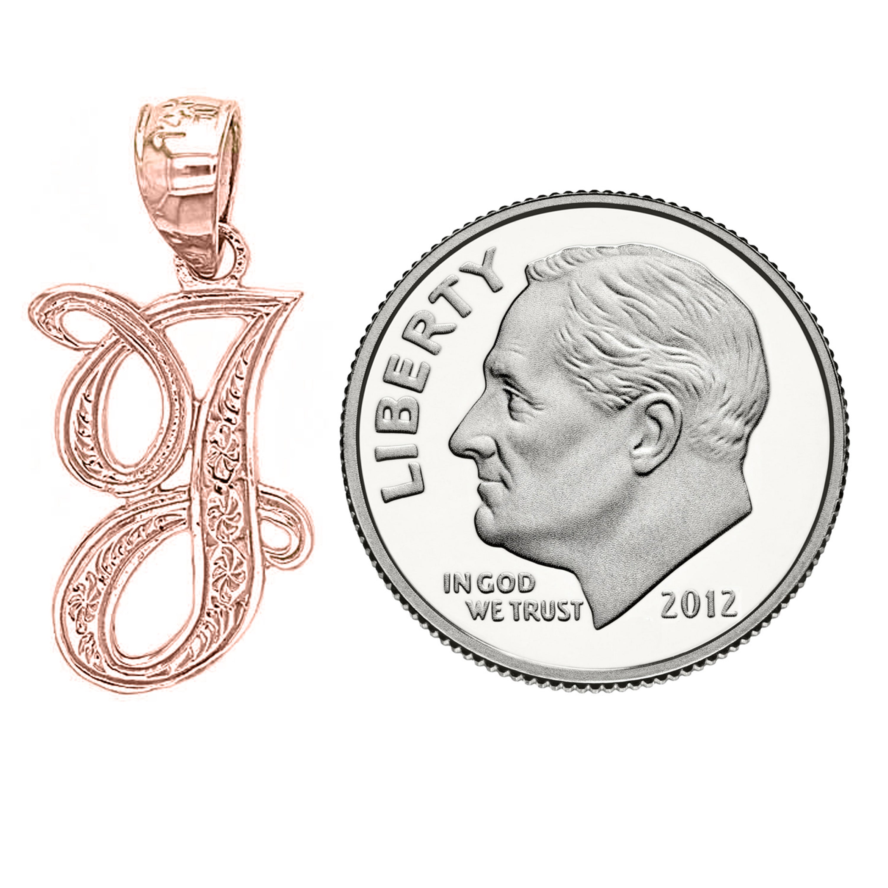 14k Yellow White or Rose Gold Initial Letter Alphabet A-Z Charm Pendant