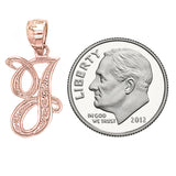14k Yellow White or Rose Gold Initial Letter Alphabet A-Z Charm Pendant