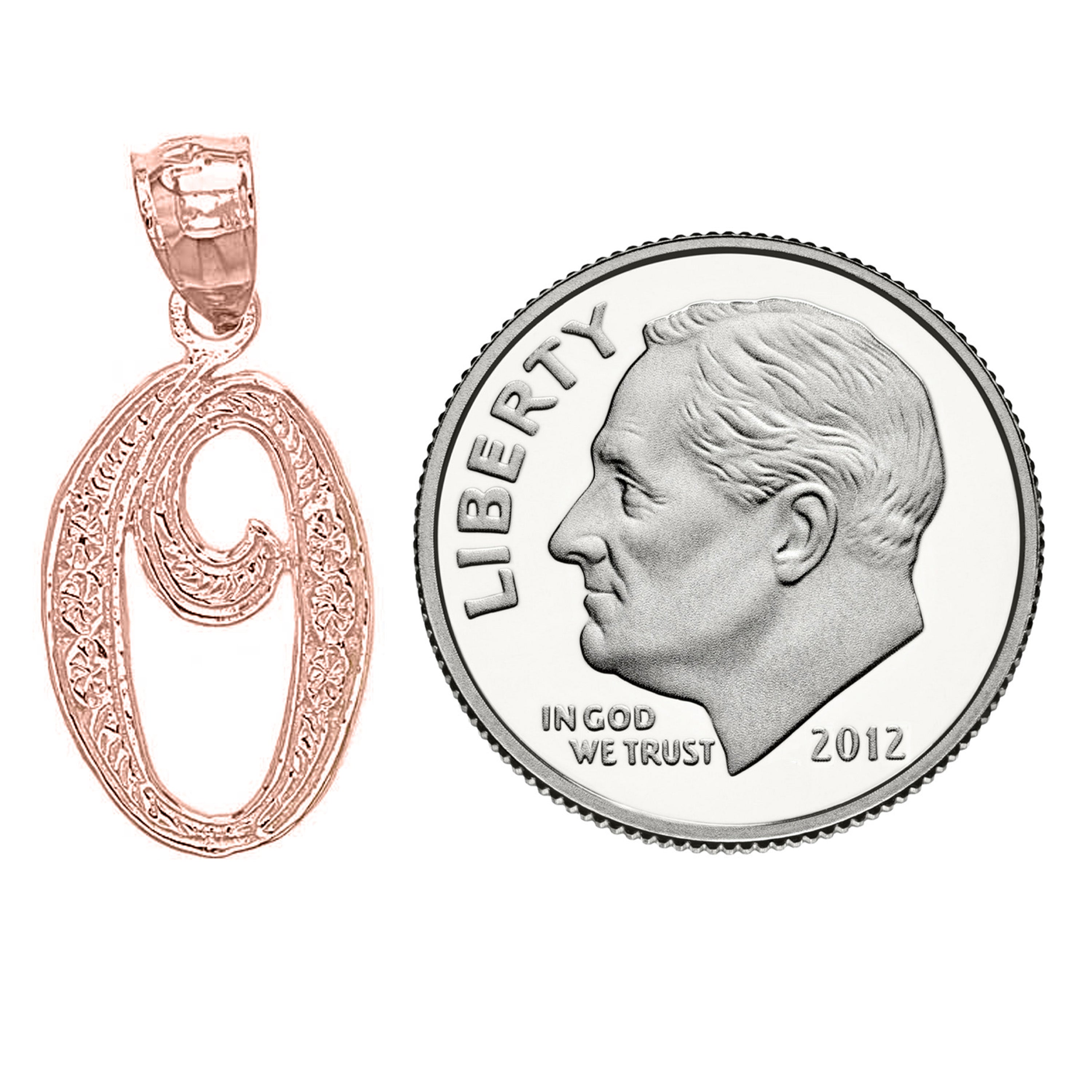 14k Yellow White or Rose Gold Initial Letter Alphabet A-Z Charm Pendant