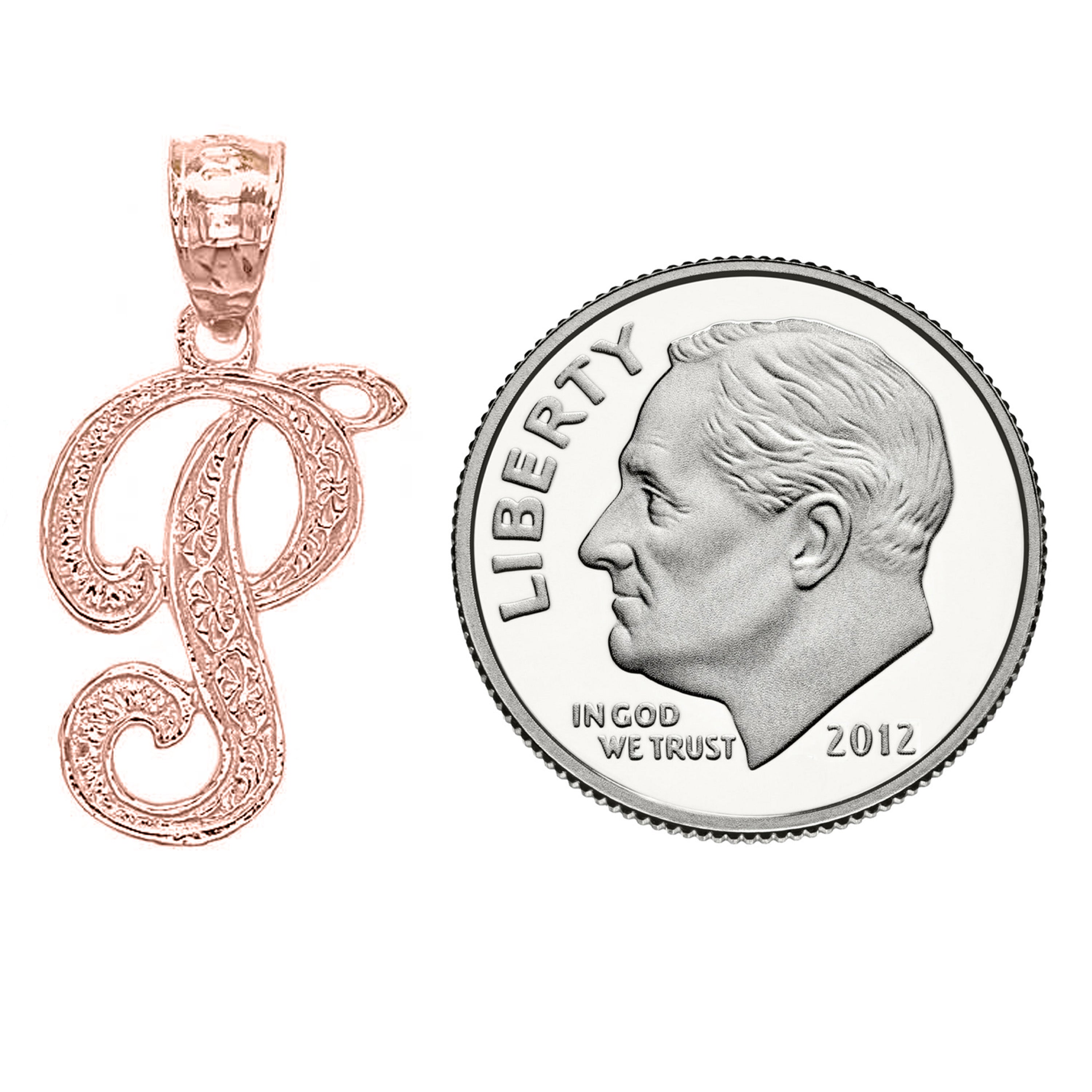 14k Yellow White or Rose Gold Initial Letter Alphabet A-Z Charm Pendant