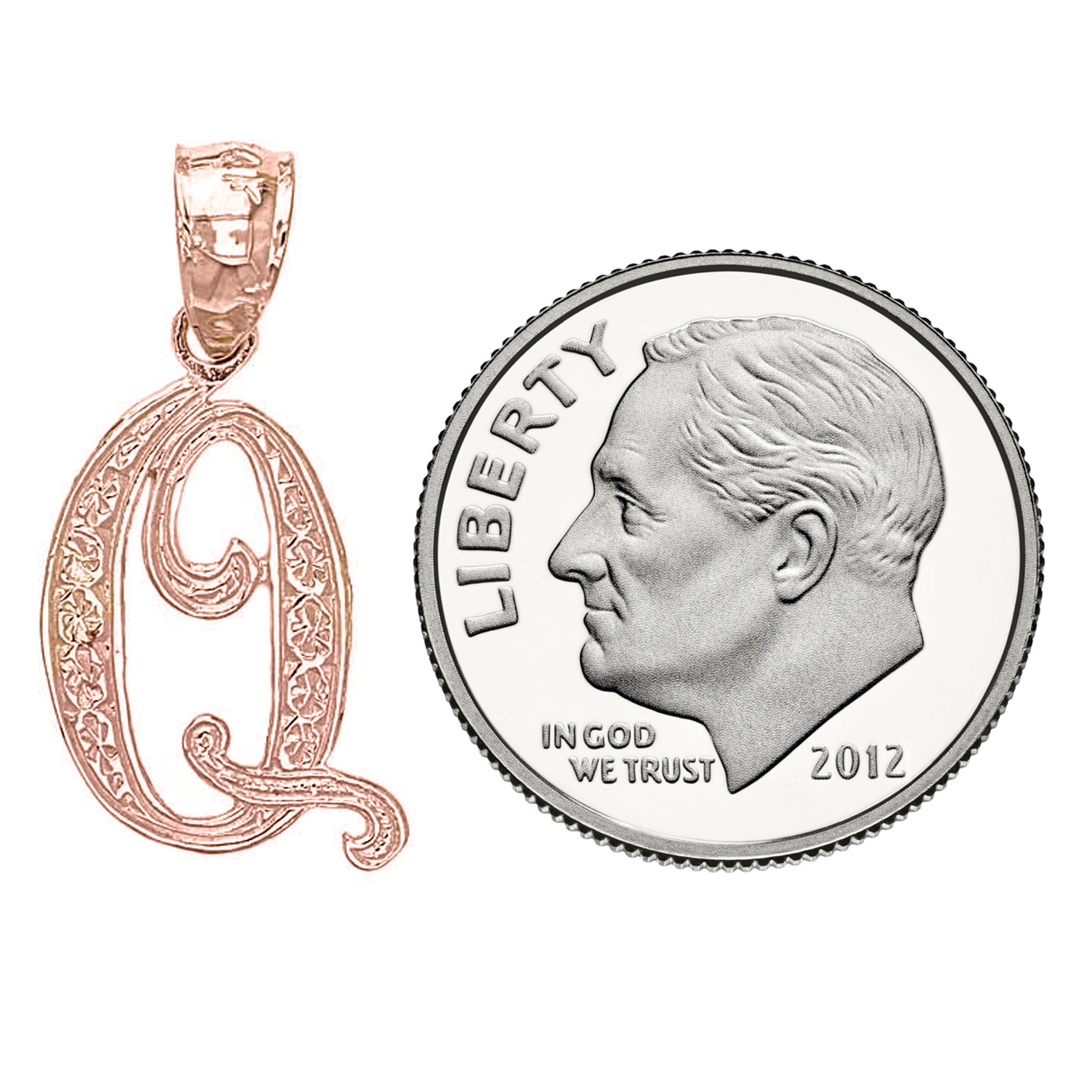 14k Yellow White or Rose Gold Initial Letter Alphabet A-Z Charm Pendant