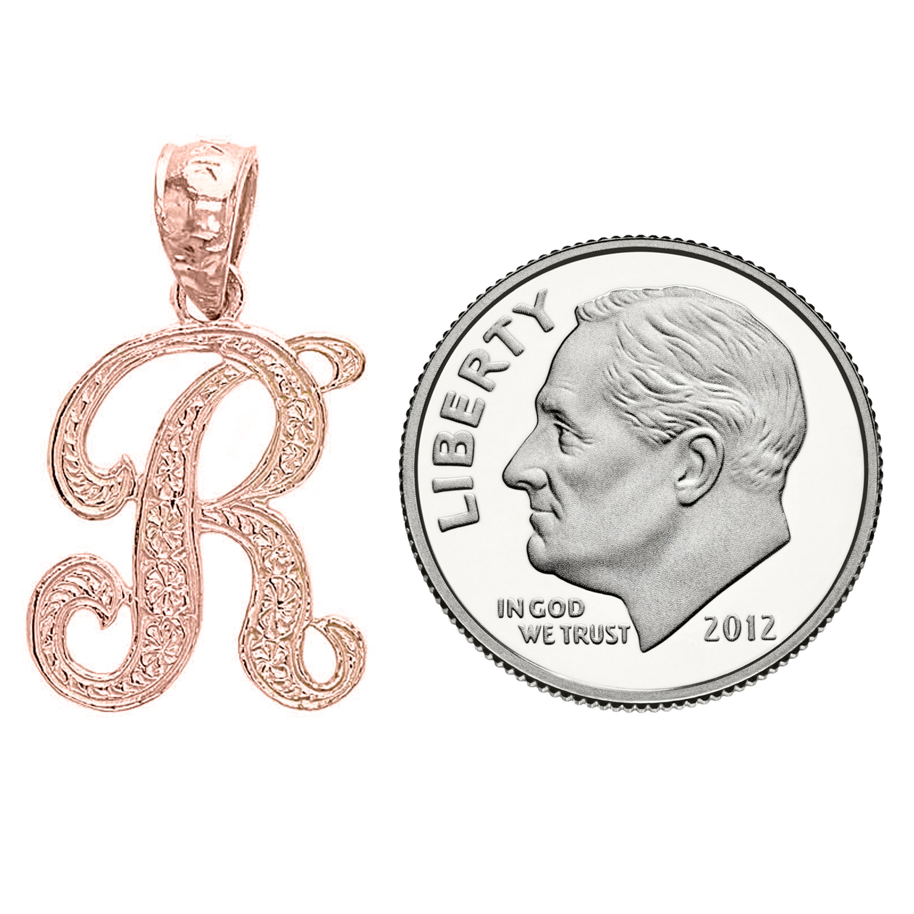 14k Yellow White or Rose Gold Initial Letter Alphabet A-Z Charm Pendant