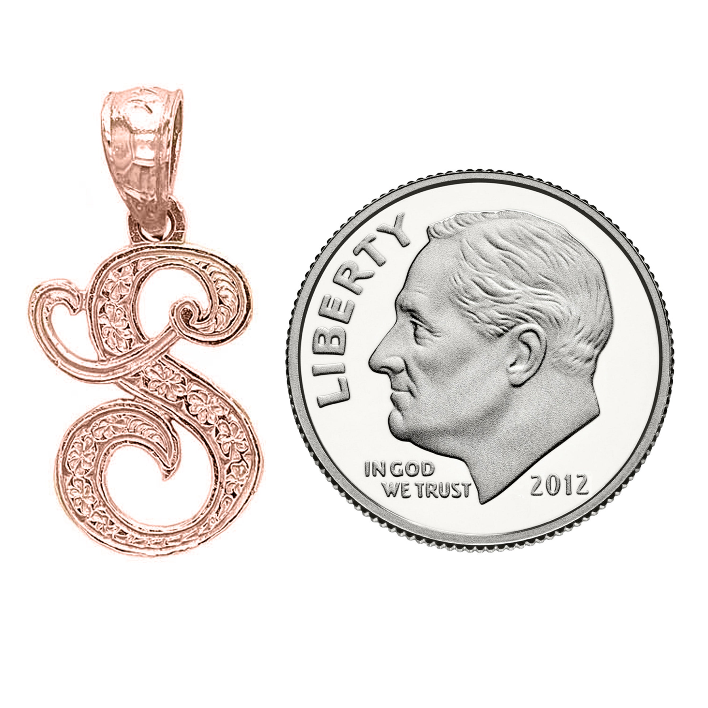 14k Yellow White or Rose Gold Initial Letter Alphabet A-Z Charm Pendant