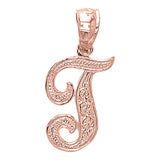 14k Yellow White or Rose Gold Initial Letter Alphabet A-Z Charm Pendant