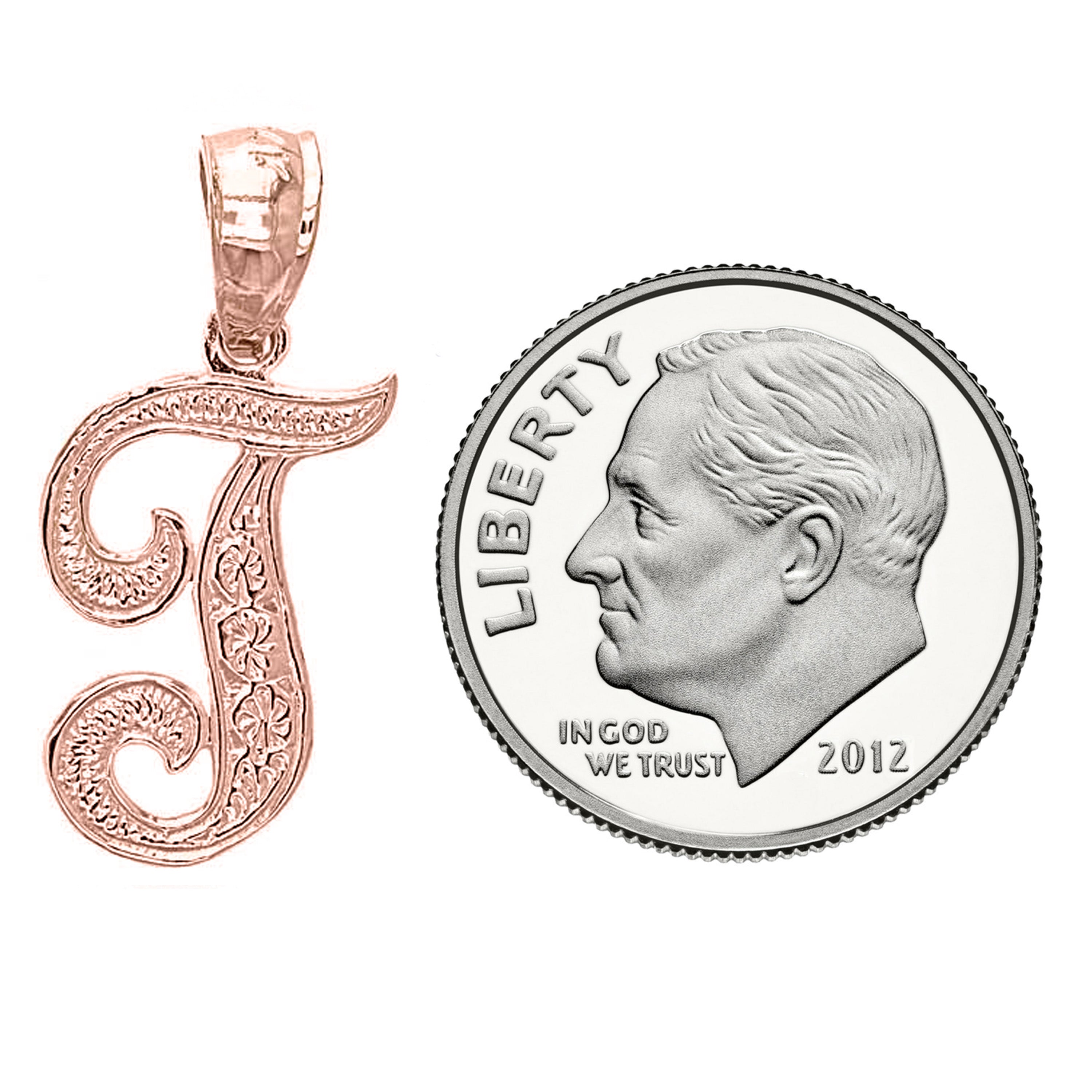 14k Yellow White or Rose Gold Initial Letter Alphabet A-Z Charm Pendant