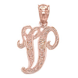 14k Yellow White or Rose Gold Initial Letter Alphabet A-Z Charm Pendant