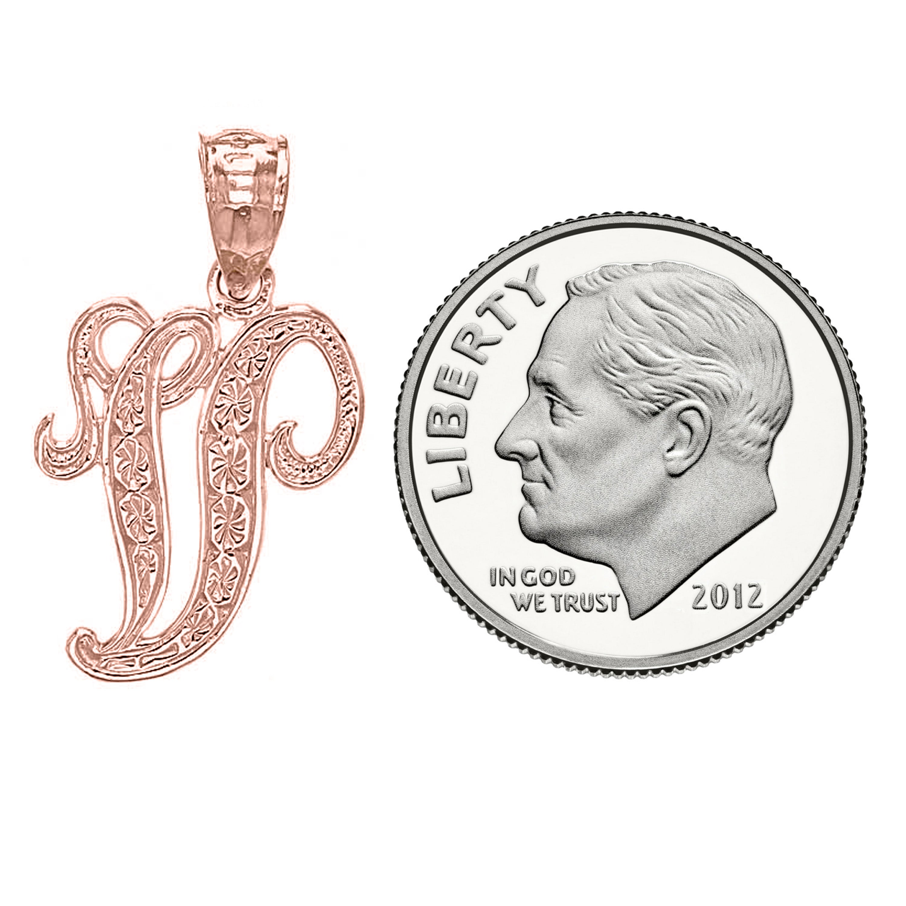 14k Yellow White or Rose Gold Initial Letter Alphabet A-Z Charm Pendant