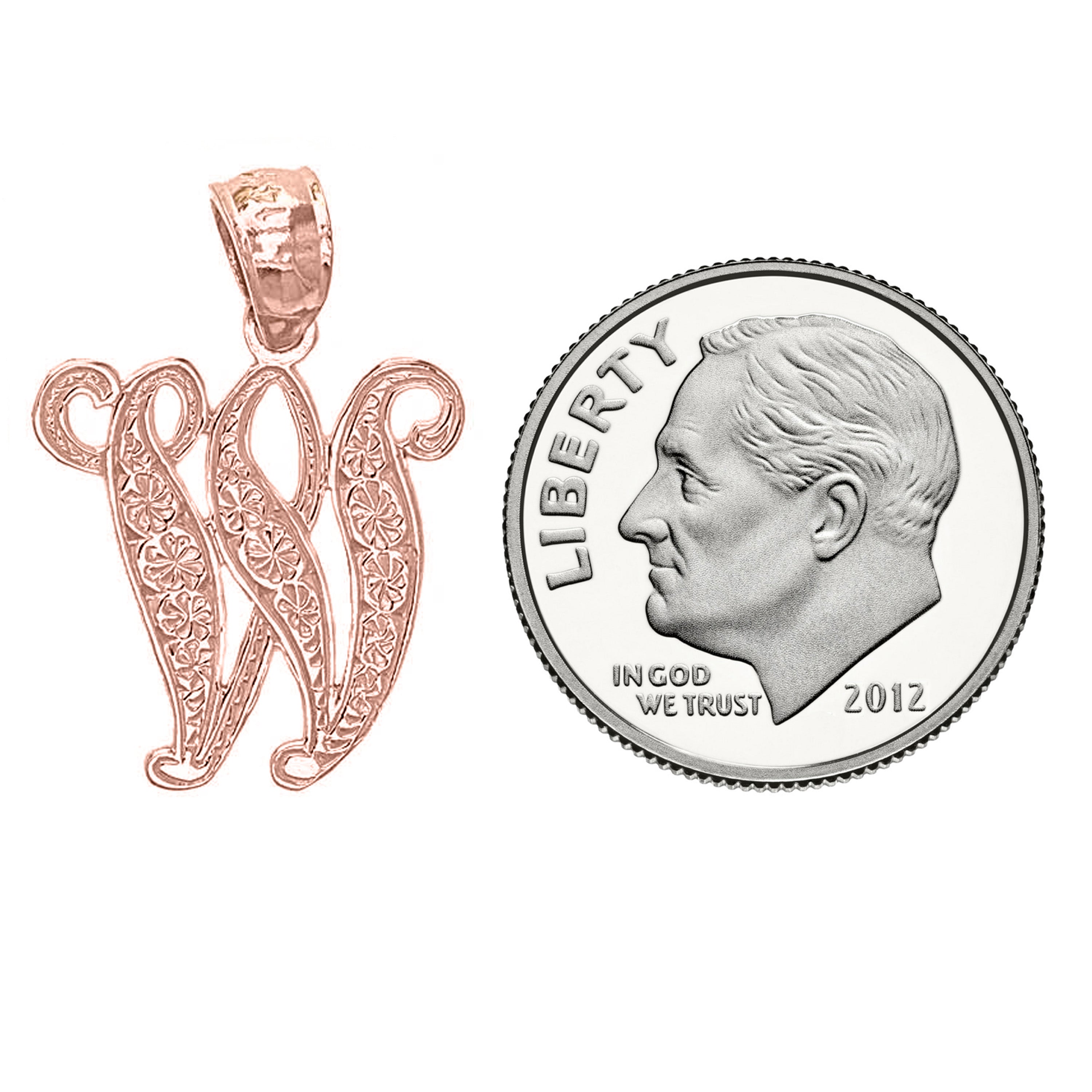 14k Yellow White or Rose Gold Initial Letter Alphabet A-Z Charm Pendant