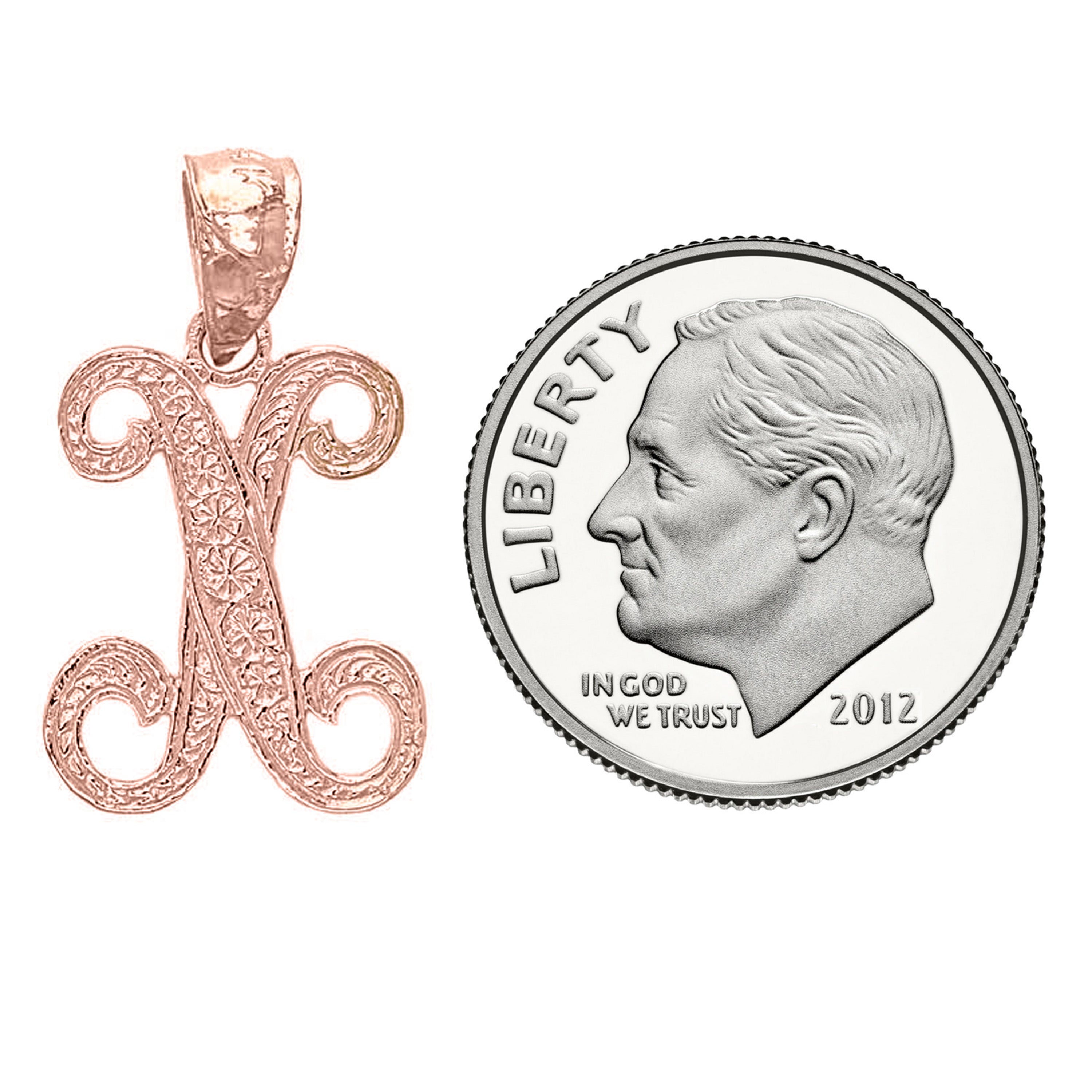 14k Yellow White or Rose Gold Initial Letter Alphabet A-Z Charm Pendant