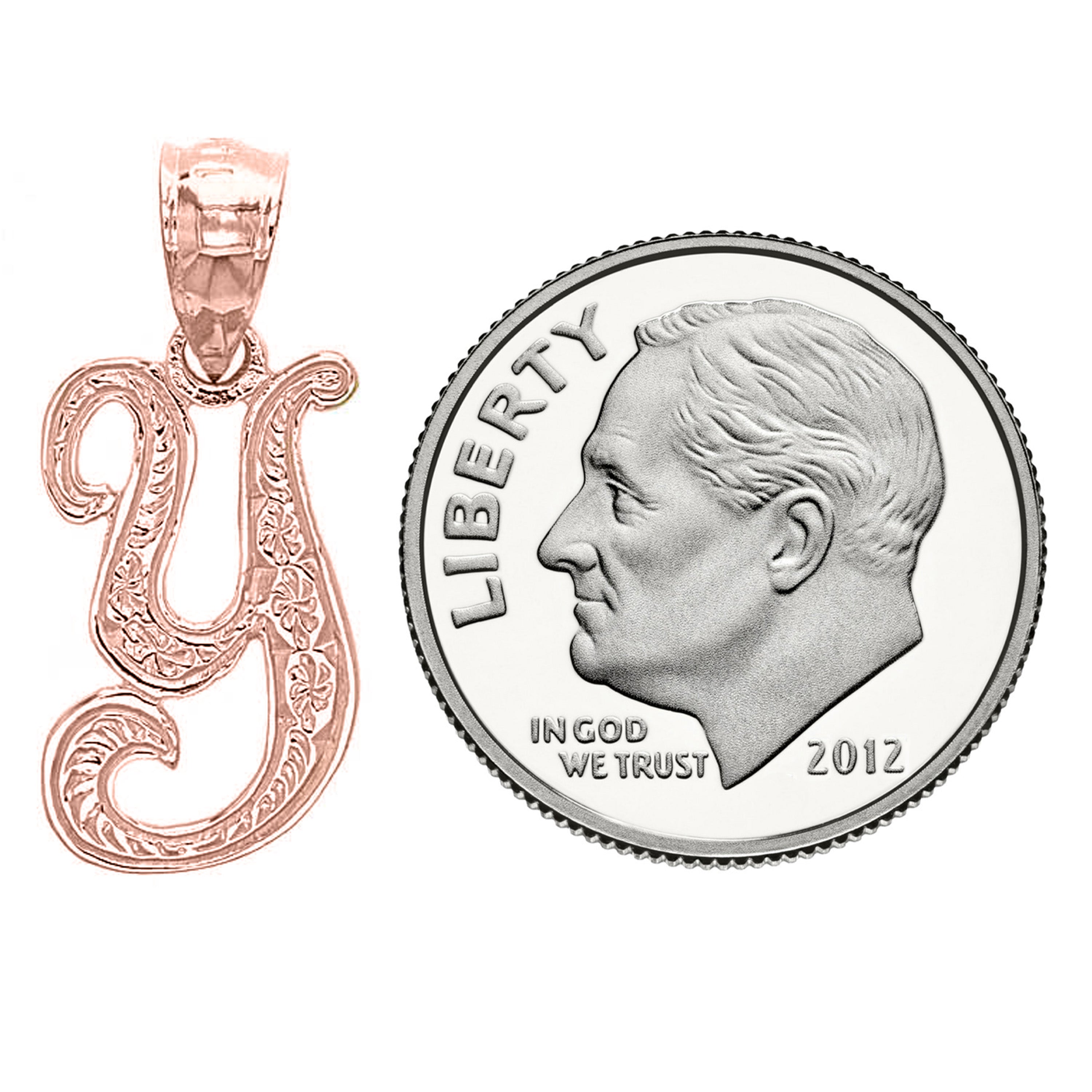 14k Yellow White or Rose Gold Initial Letter Alphabet A-Z Charm Pendant