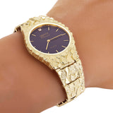 14k Yellow Gold Nugget Link Geneve Diamond Wrist Watch Adjustable 7.5-8" 56 grams