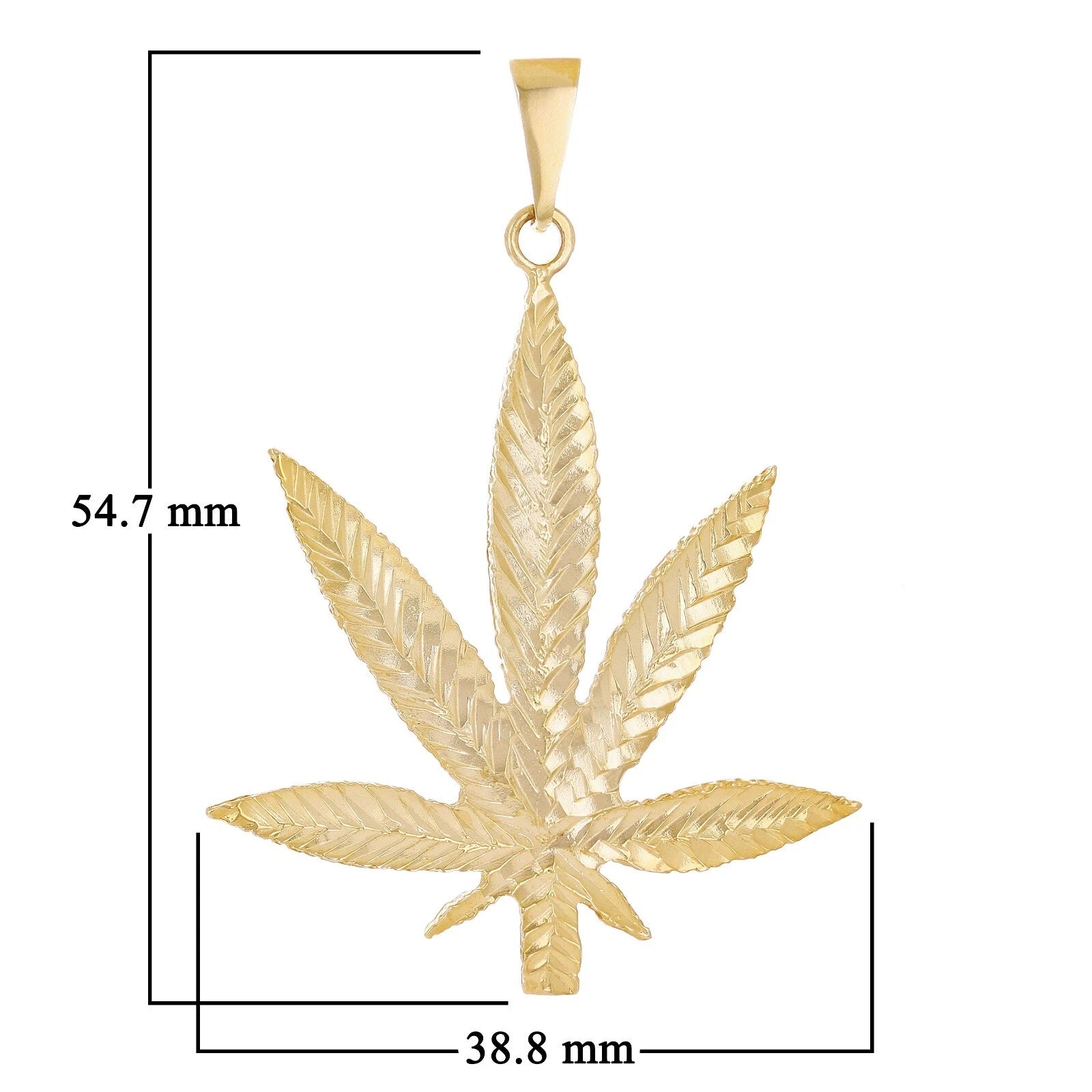14k Yellow Gold Diamond Cut Marijuana Leaves Leaf Weed Charm Pendant 5.4 grams