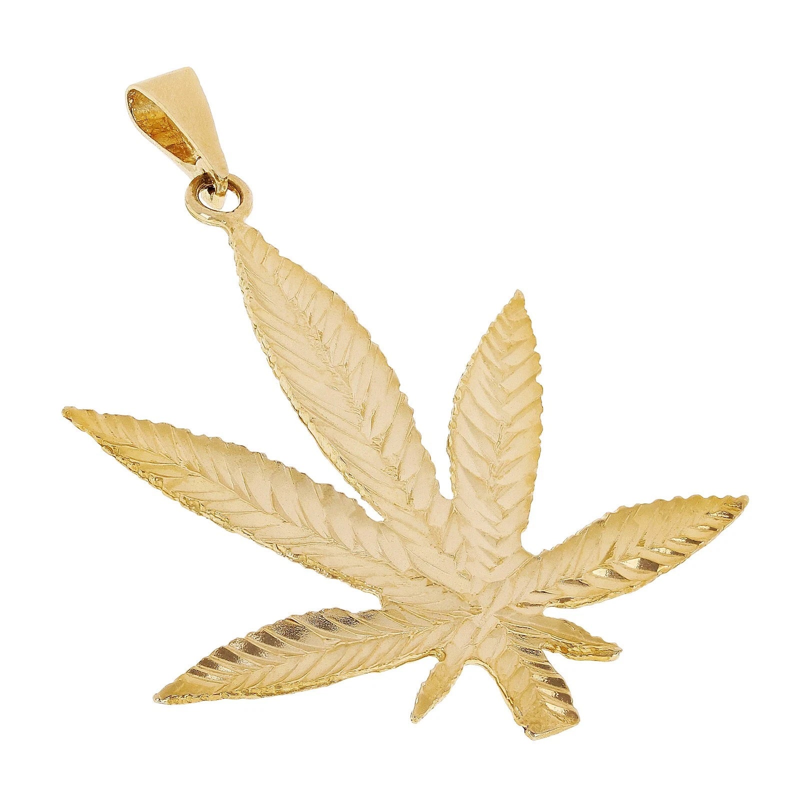 14k Yellow Gold Diamond Cut Marijuana Leaves Leaf Weed Charm Pendant 5.4 grams