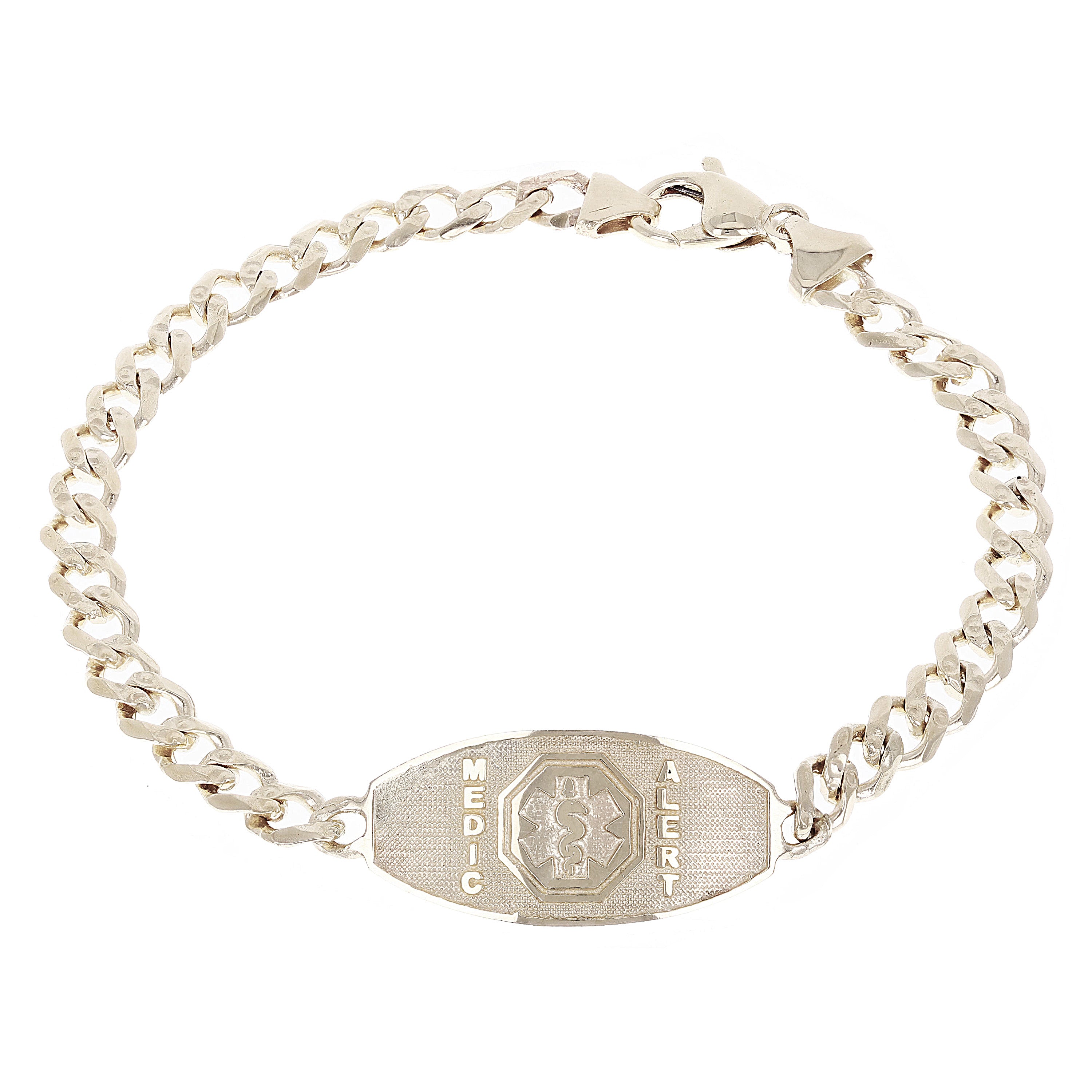 14k White Gold Cuban Link Chain Medical Alert ID Bracelet 7.5" 10.8 grams